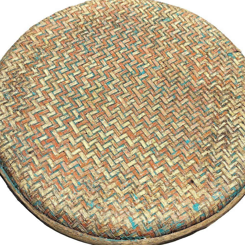 Mid-20th Century 3-Strand Rattan Barstool w/ Multi-color Woven Seat For Sale