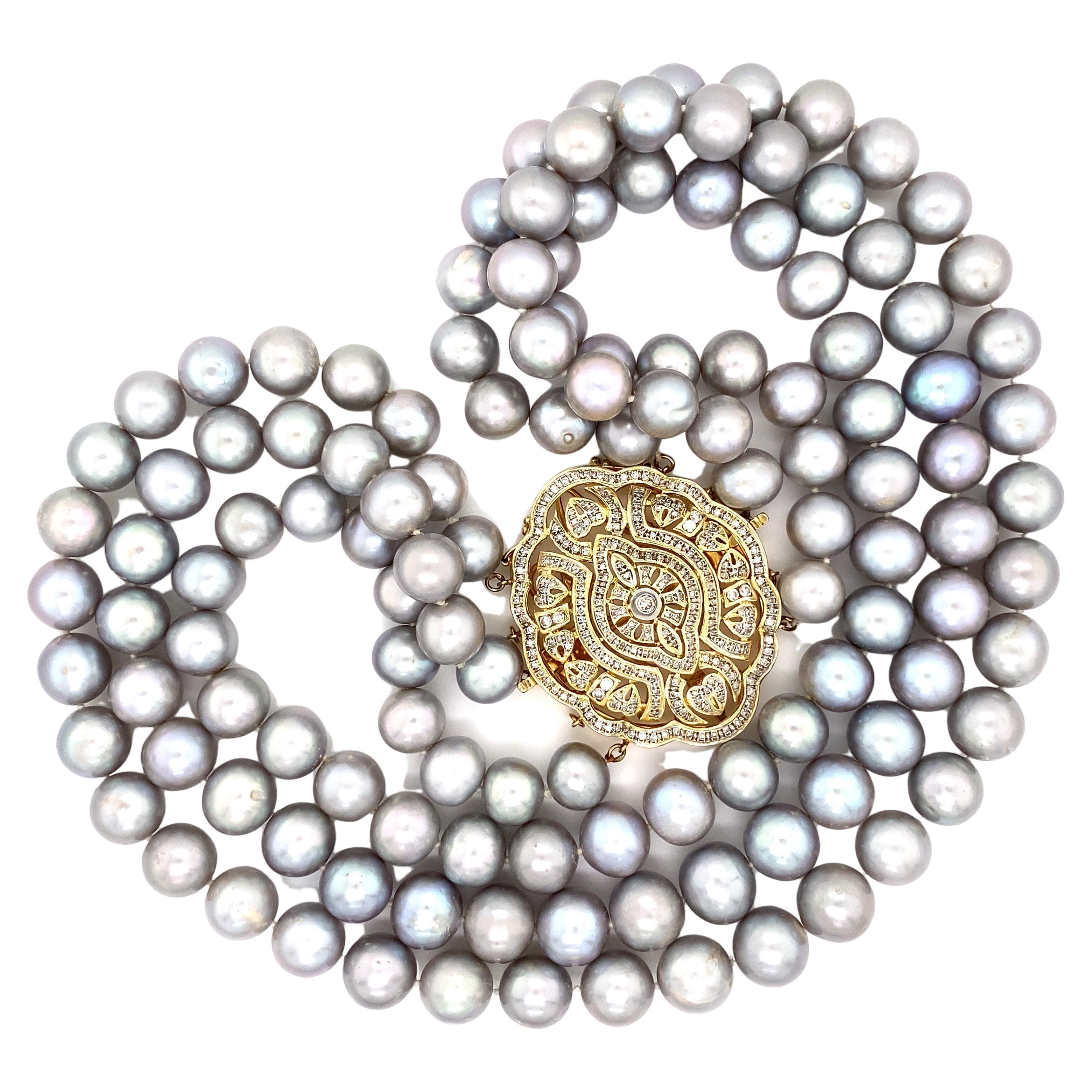 South Sea Pearl Diamond Gold Serpent Snake Pendant Necklace Fine Estate