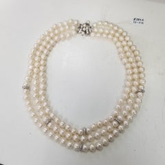 3 Strands of Fresh Water Cultured Pearls with 14k Diamond 2.16cts. Rondles