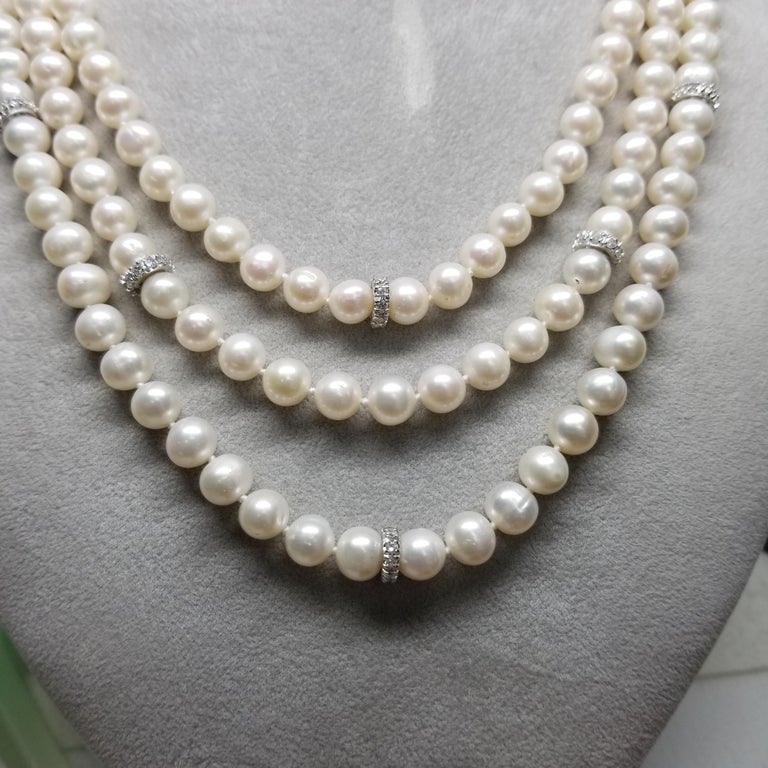 3 Strands of Fresh Water Cultured Pearls with 14k Diamond 2.16cts ...