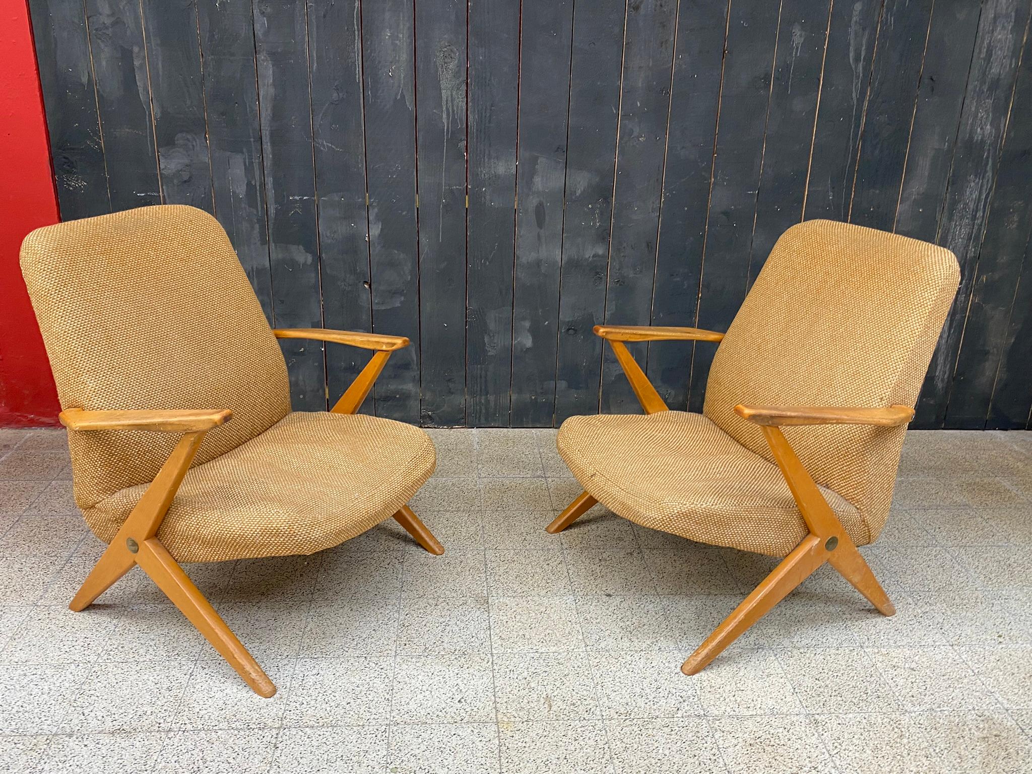 Mid-Century Modern 3 system armchairs, attributed to Cees Braakman, Edition Pastoe circa 1950/1960 For Sale