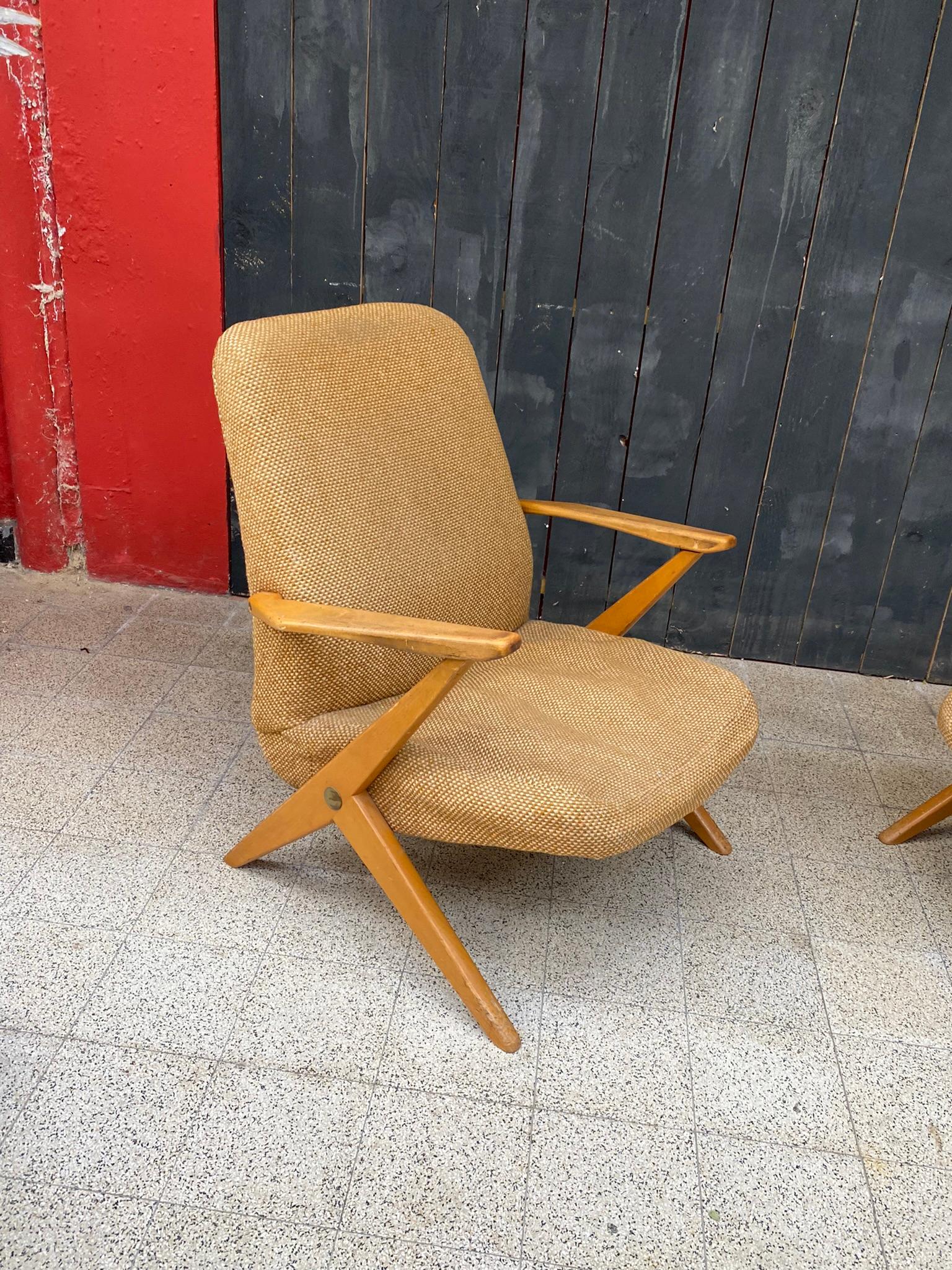 3 system armchairs, attributed to Cees Braakman, Edition Pastoe circa 1950/1960 In Good Condition For Sale In Saint-Ouen, FR