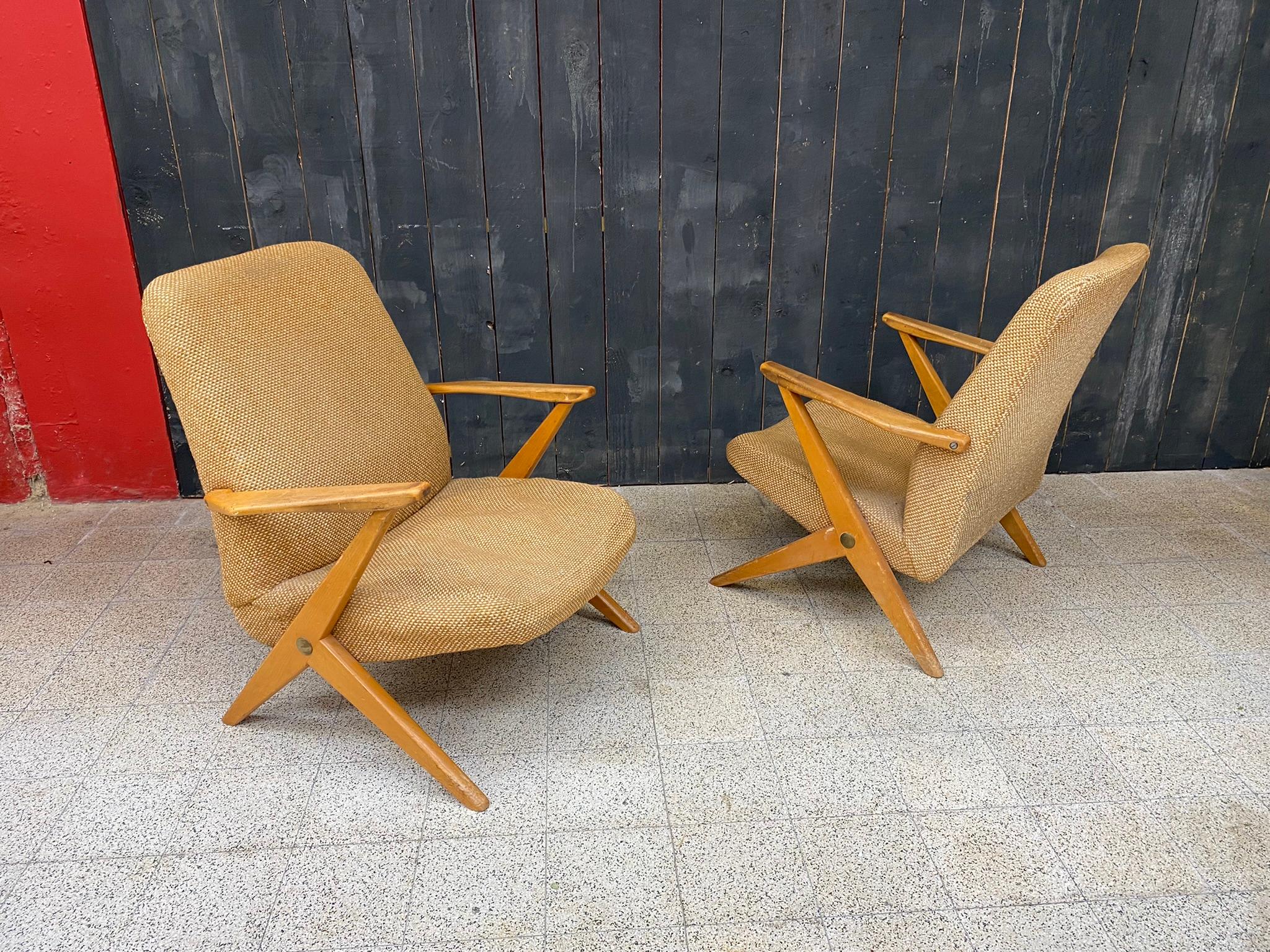 Wool 3 system armchairs, attributed to Cees Braakman, Edition Pastoe circa 1950/1960 For Sale