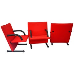 Burkhard Vogtherr Post-Modern Red Fabric T-Line Armchairs for Arflex, 1980 