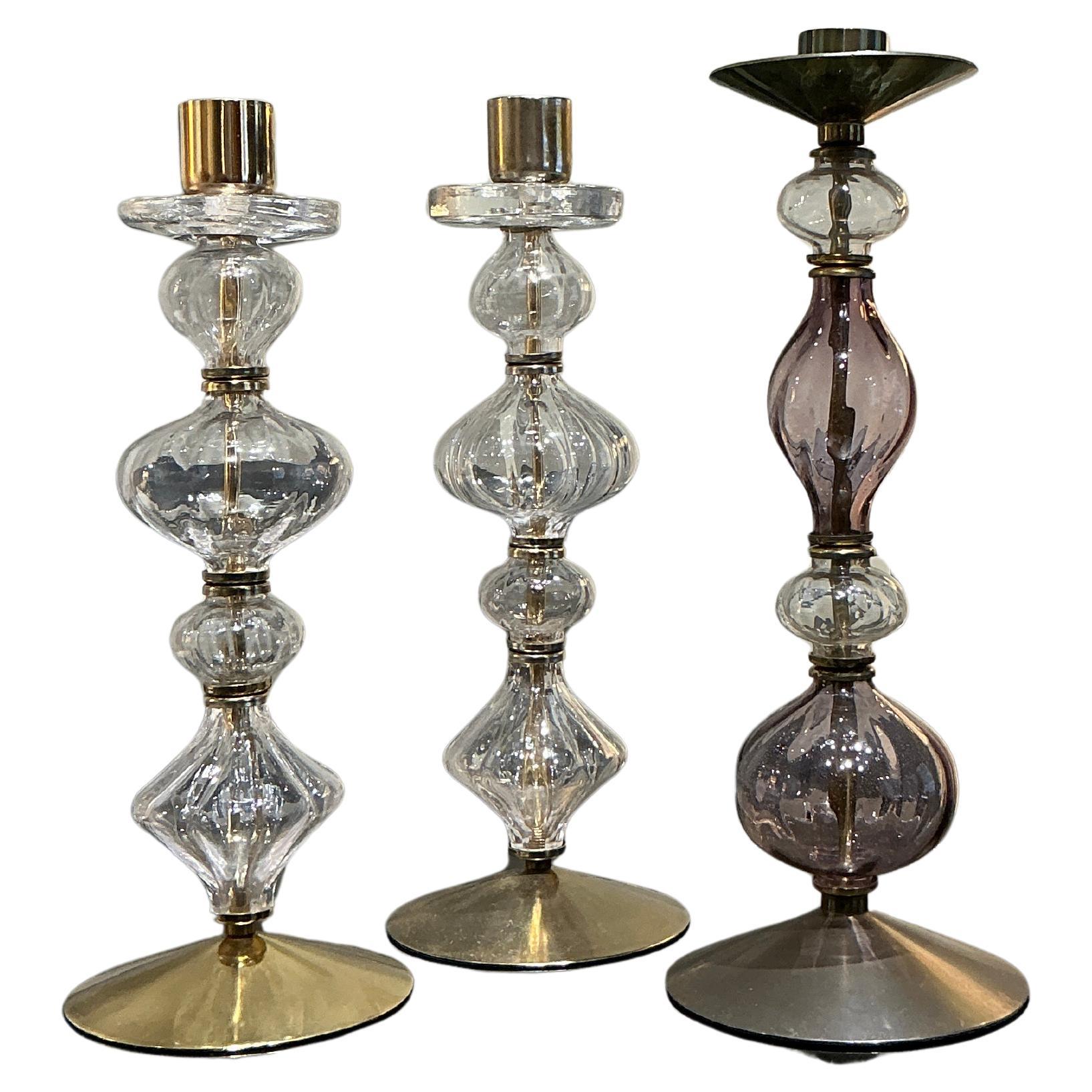 3 tall candleholders Erik Hoglund Sweden 1970 im Angebot