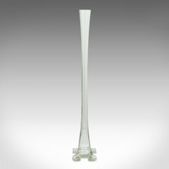 3' Tall Vintage Stem Vase, French Glass, Fluted Flower Sleeve, Mid Century, 1960