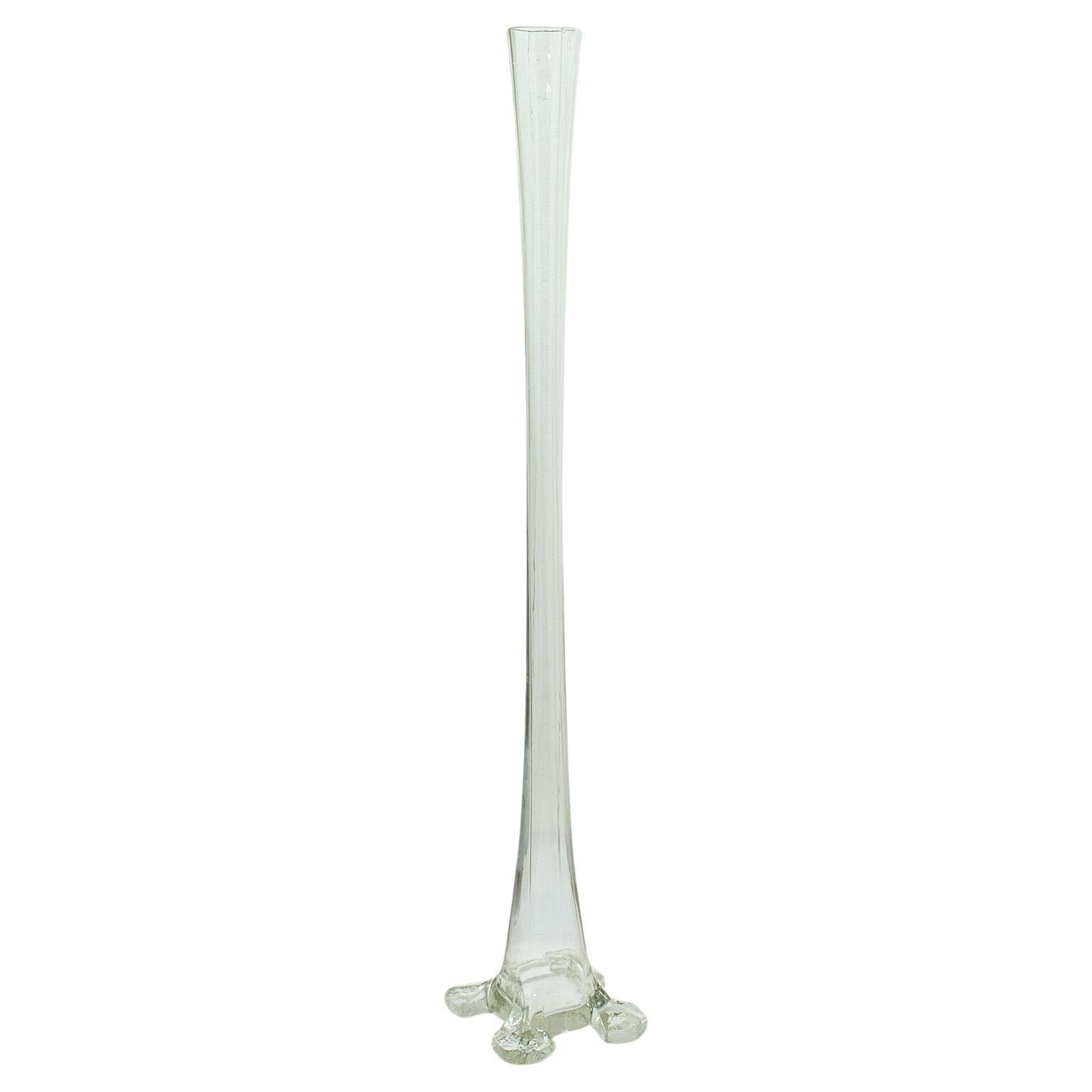 3' Tall Vintage Stem Vase, French Glass, Fluted Flower Sleeve, Mid Century, 1960