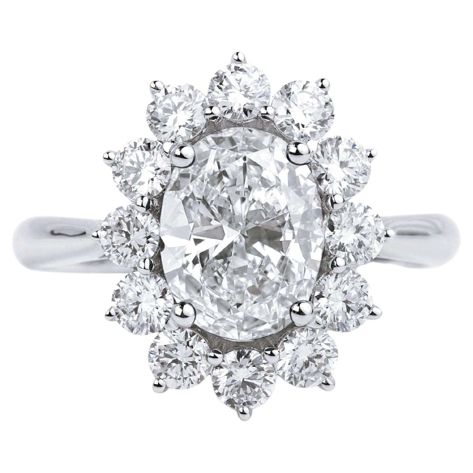 GIA Report Certified 2 Carat E VS Oval Cut Diamond Engagement Cocktail Ring 18k 