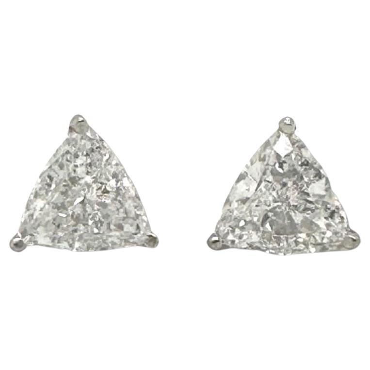 Boucles d'oreilles en platine 950 avec 3 diamants taille trillion TCW