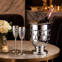 3-teiliges Champagner-Set „Cuori“ – 925 Sterling Silber, 24K vergoldet, Made in