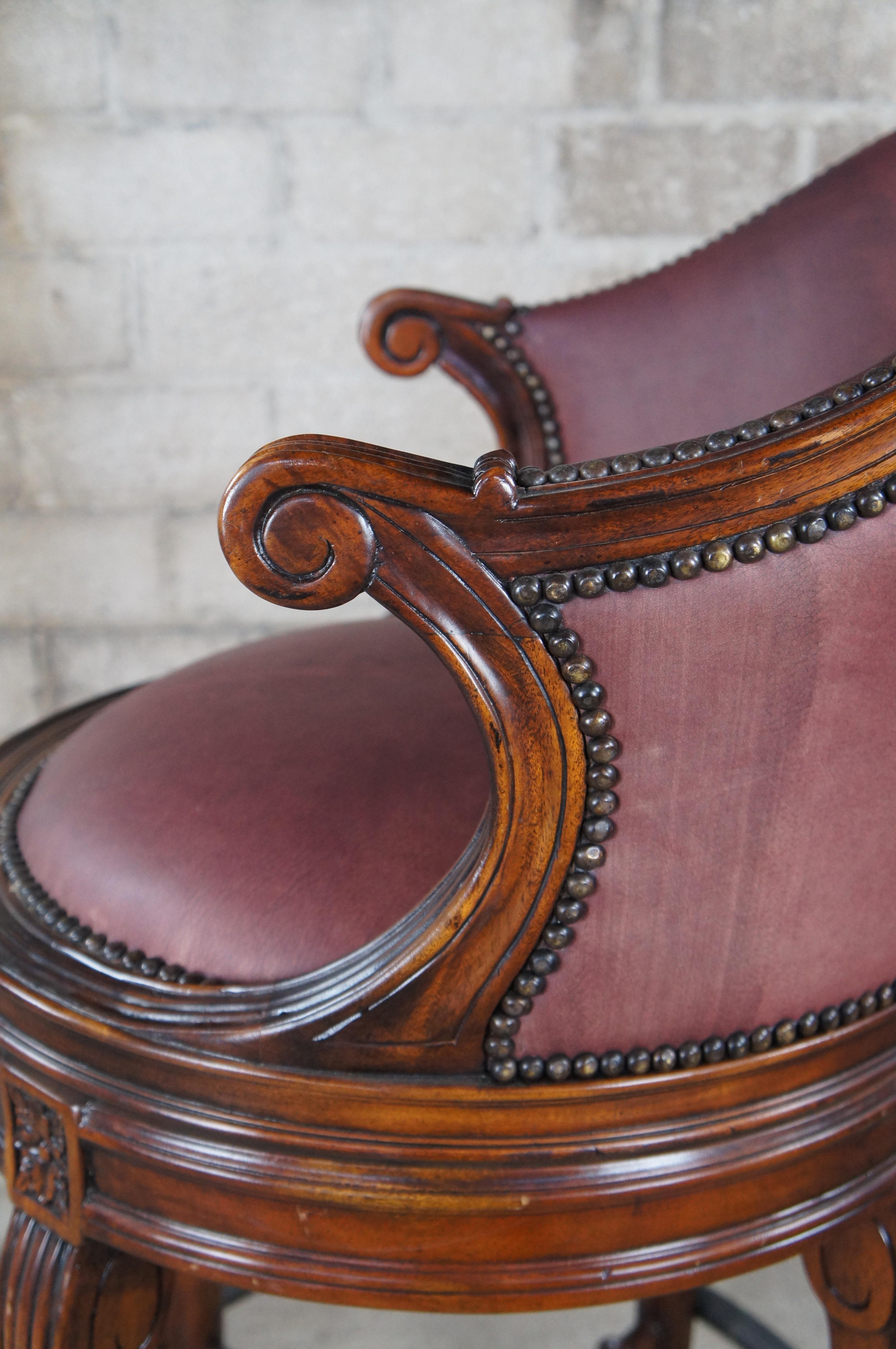 3 Theodore Alexander Napoleon III Mahogany Scoop Back Red Leather Bar Stool For Sale 5