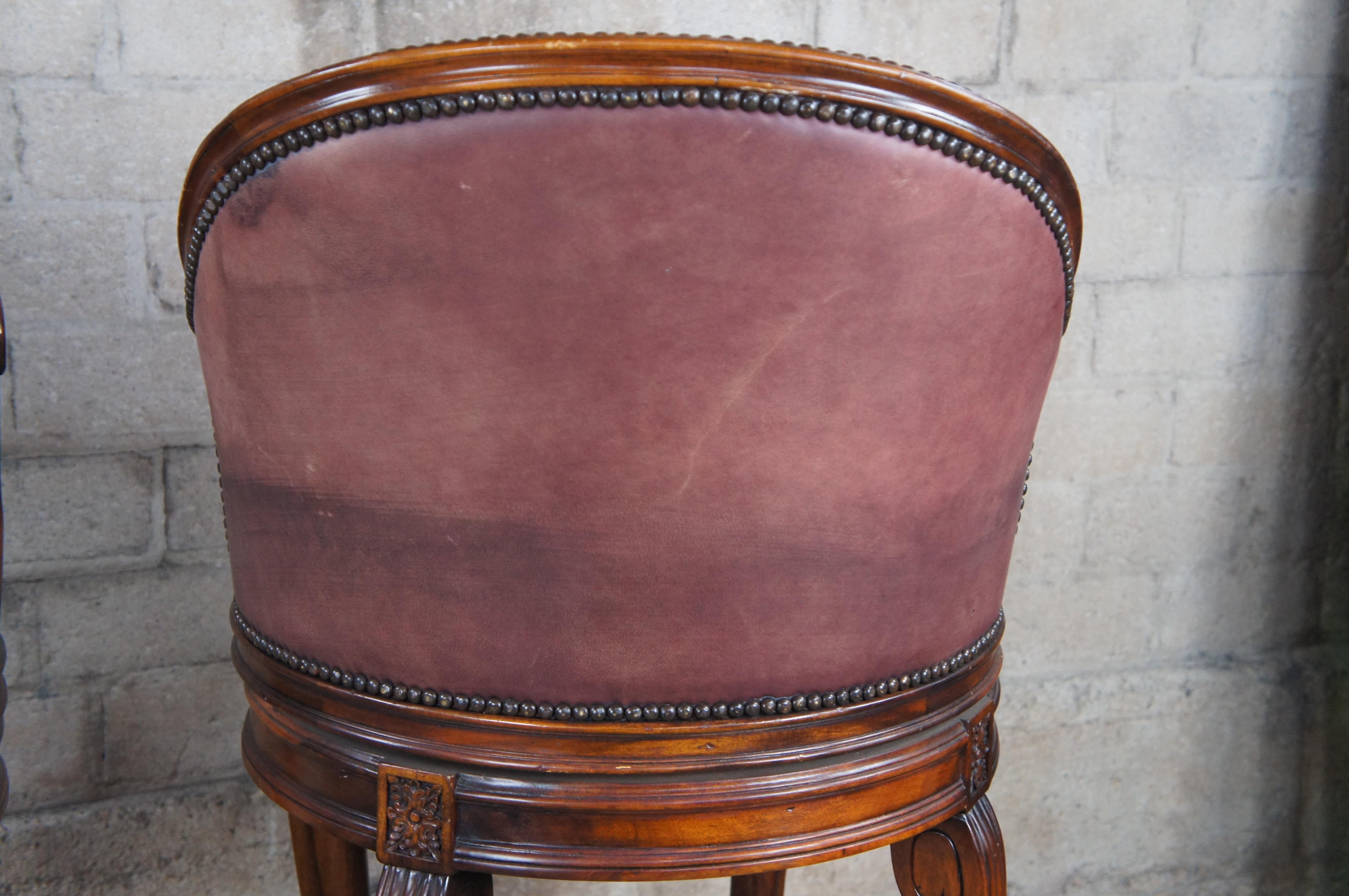 3 Theodore Alexander Napoleon III Mahogany Scoop Back Red Leather Bar Stool 6