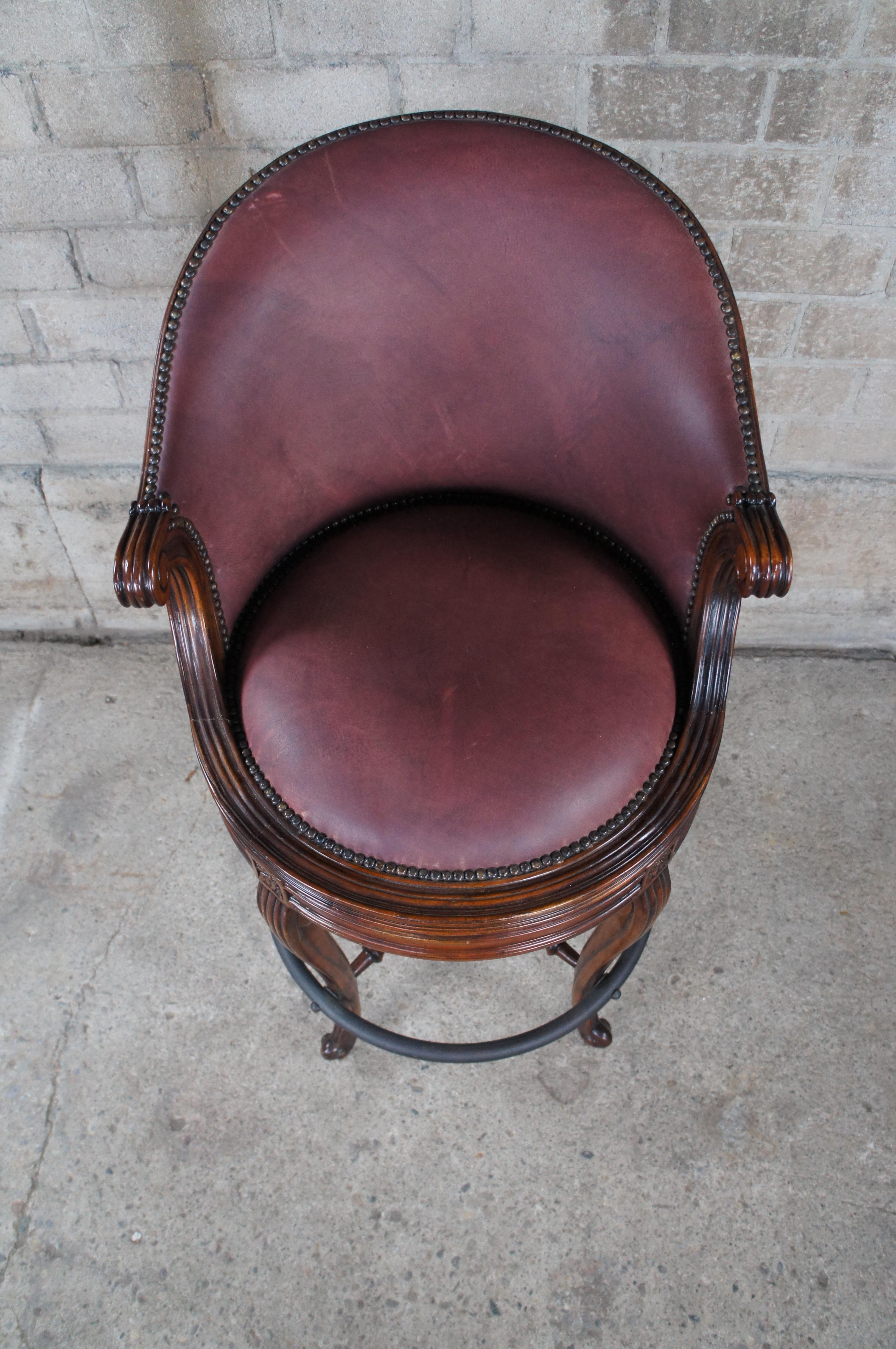 3 Theodore Alexander Napoleon III Mahogany Scoop Back Red Leather Bar Stool For Sale 1