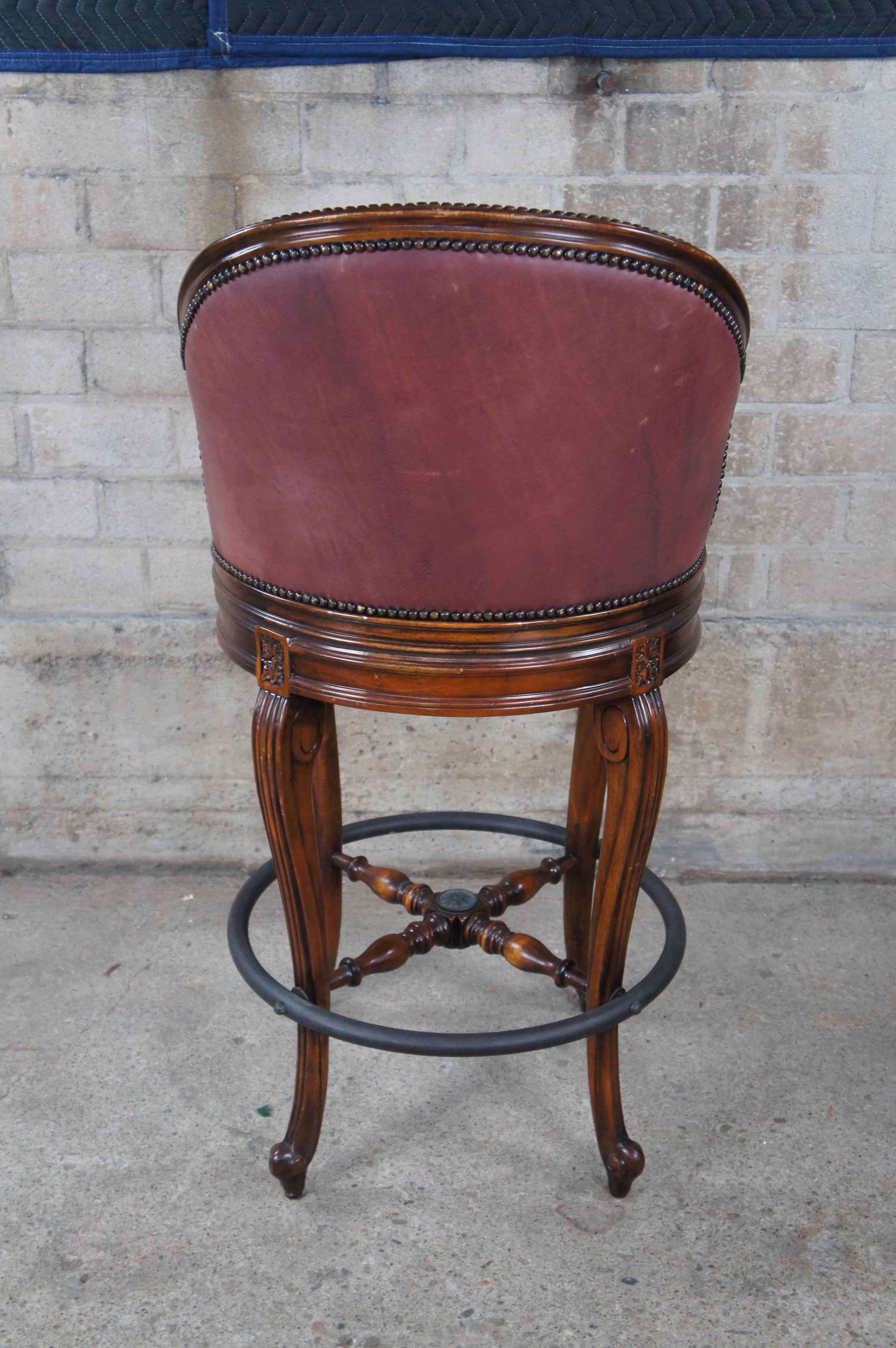 3 Theodore Alexander Napoleon III Mahogany Scoop Back Red Leather Bar Stool 2