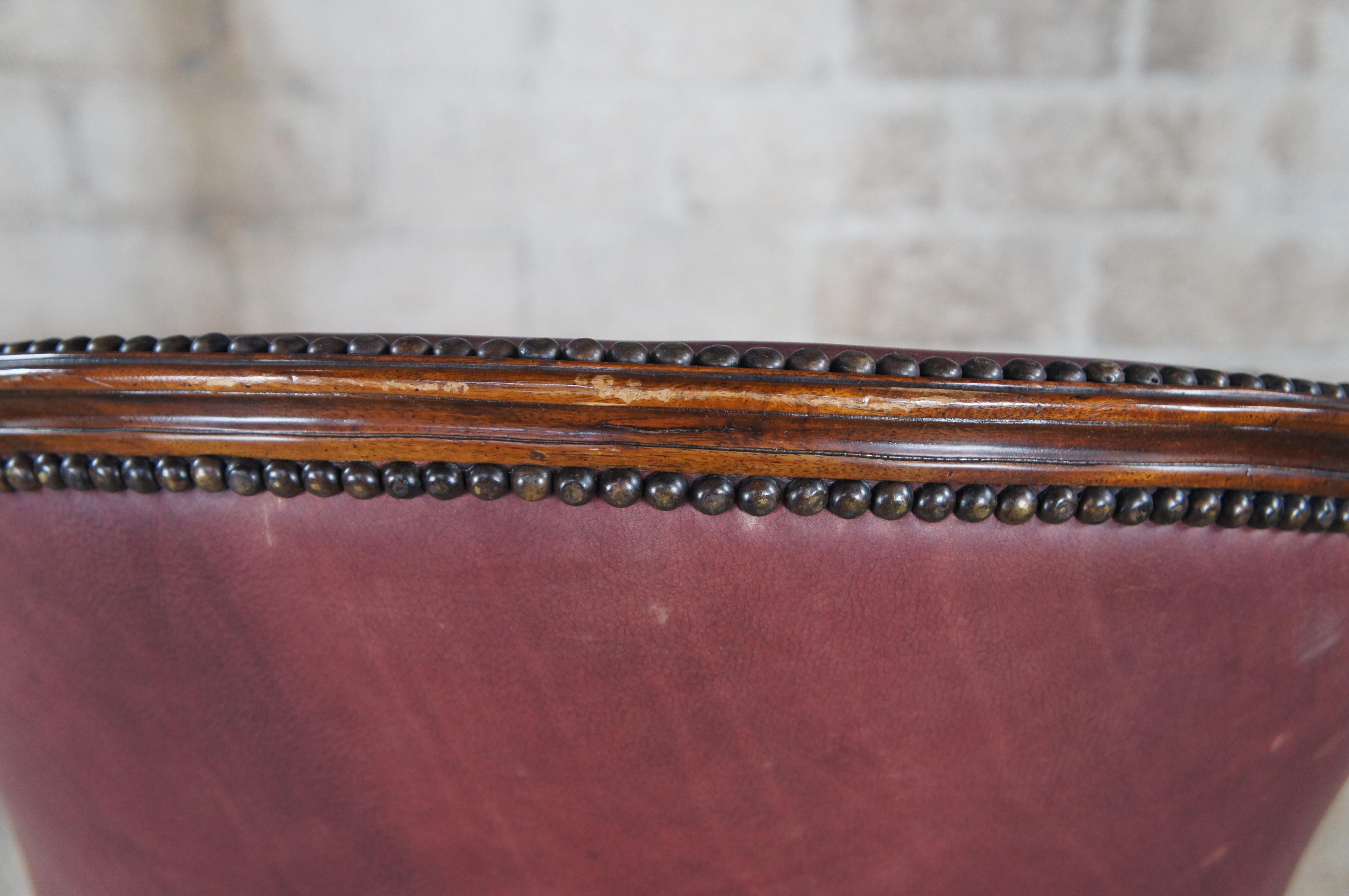 3 Theodore Alexander Napoleon III Mahogany Scoop Back Red Leather Bar Stool 4