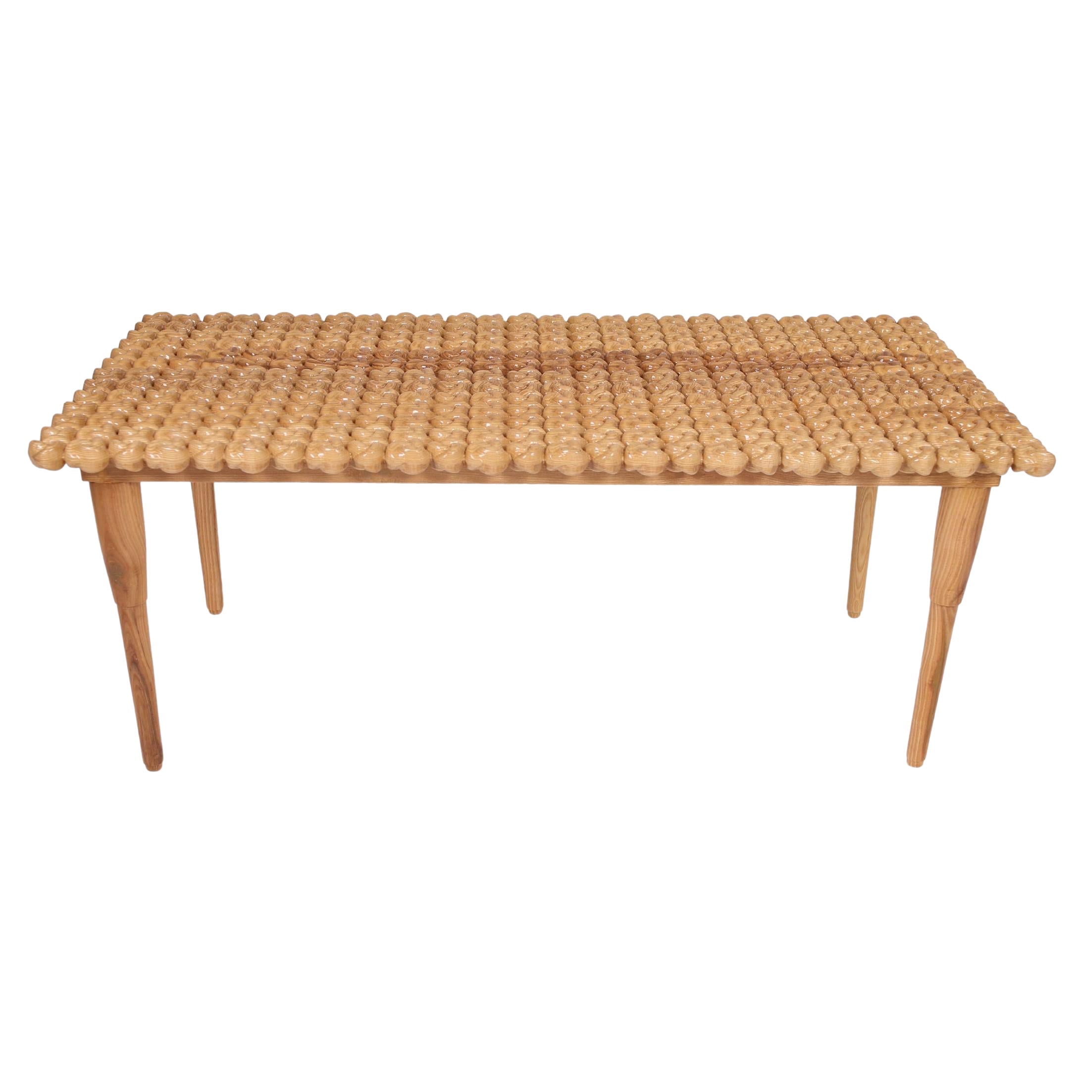 Table basse en bois dur massif de 3" d'épaisseur - Finition à la main - Design de nœud sculptural en vente