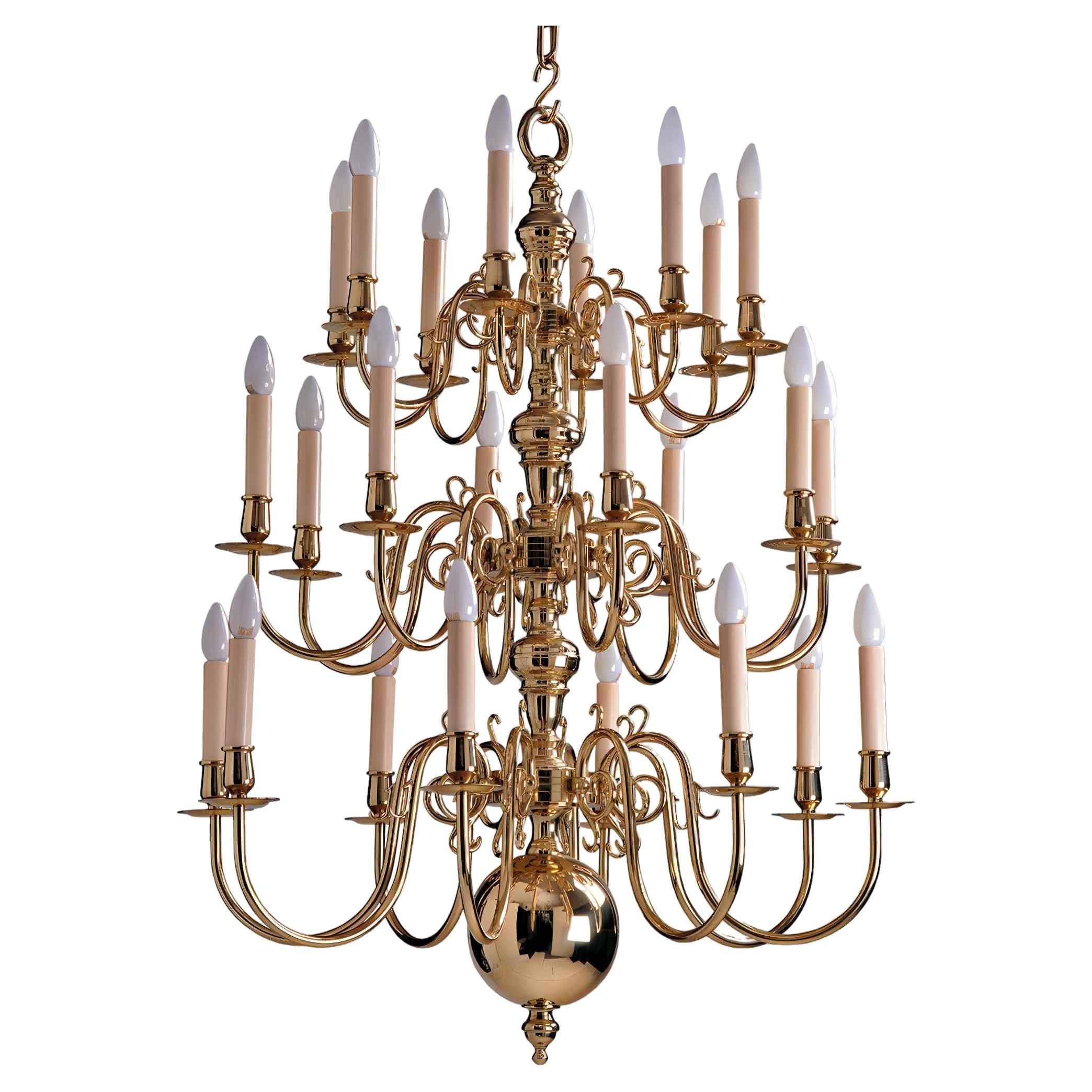 3 Tier 19th Century Electric Model Dutch Brass Chandelier with 24 Lights H82xW82 For Sale