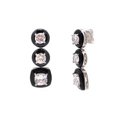3-Tier Black Enamel Simulated Diamond Dangle Sterling Silver Earrings