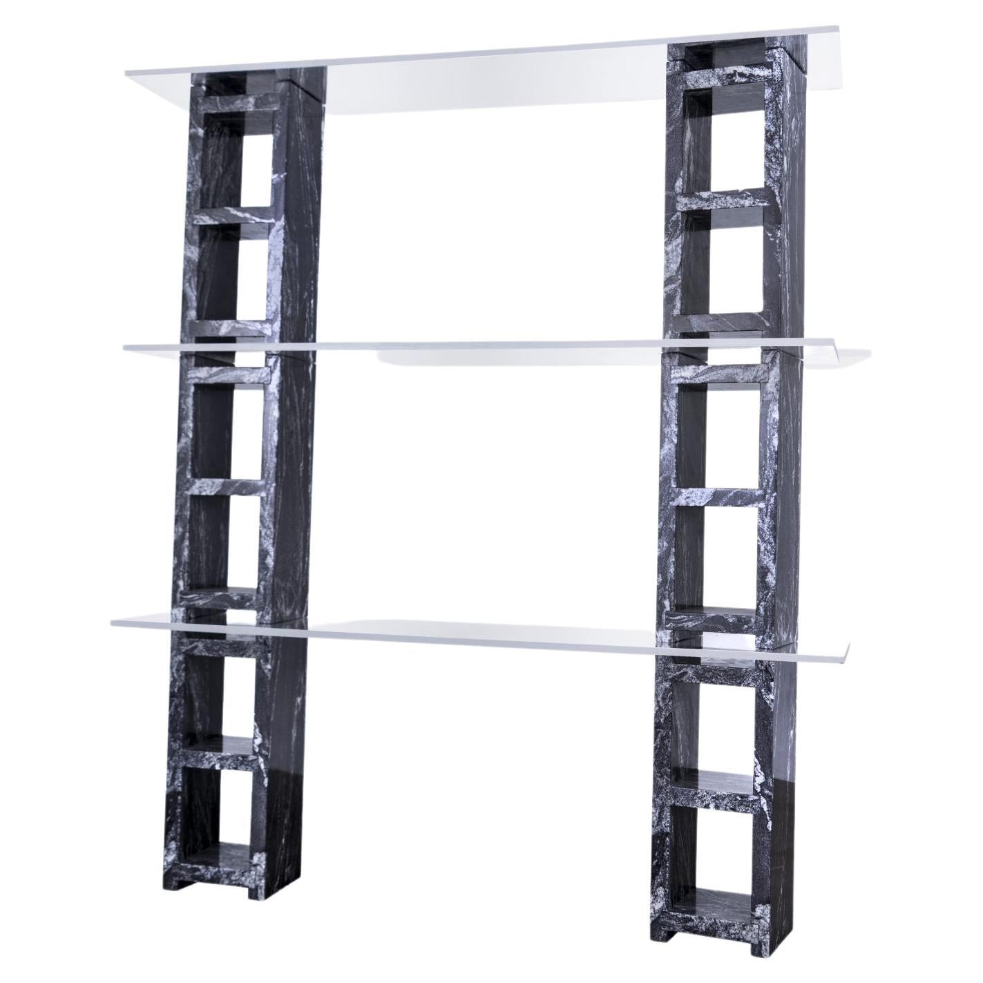 3 Tier Cinder Block Bookshelf, Black For Sale