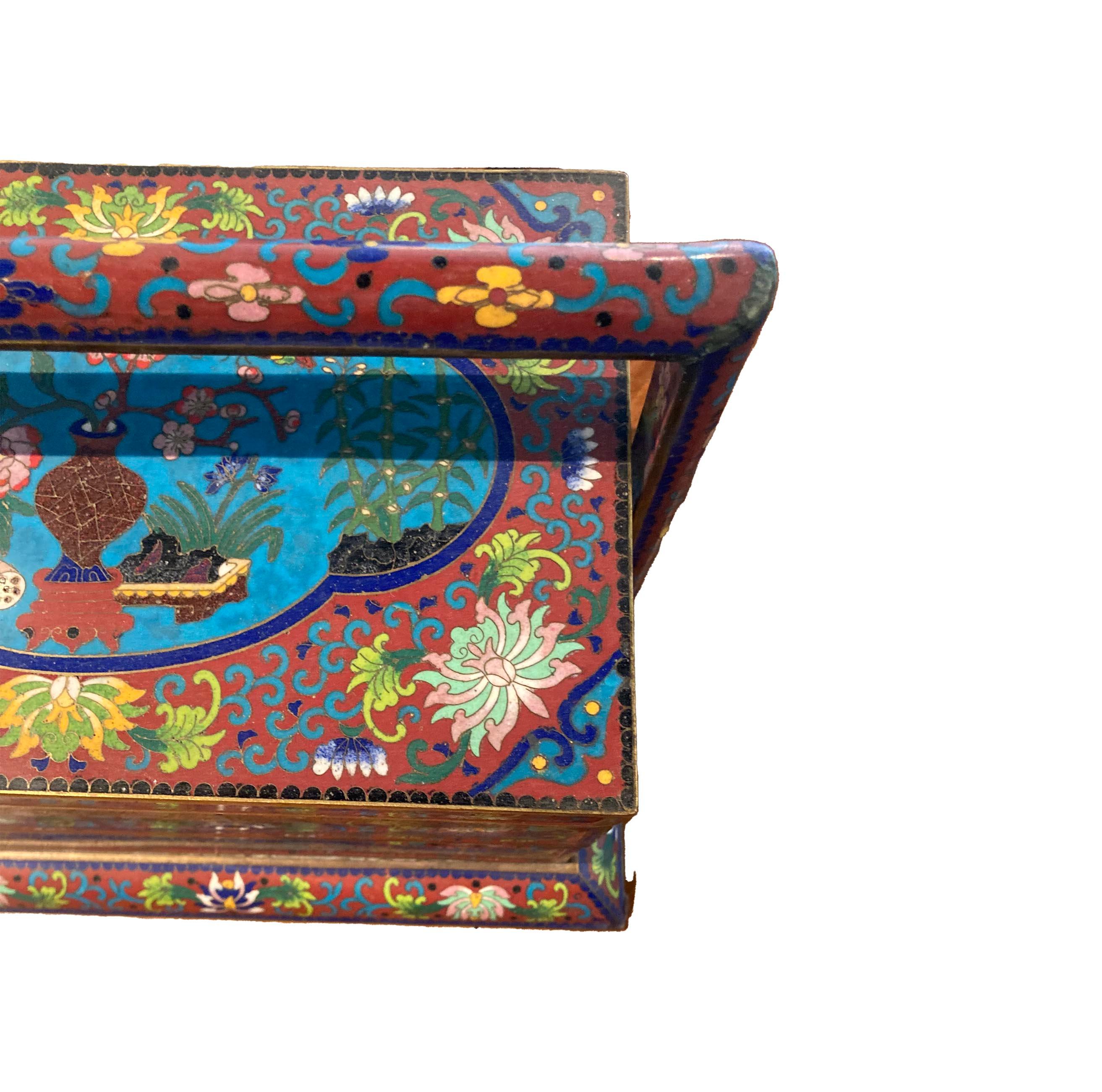 Qing 3-Tier Cloisonne Chinese Box with Handle For Sale