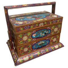 Antique 3-Tier Cloisonne Chinese Box with Handle