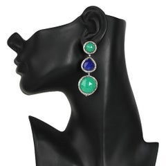 3 Tier Crysophase & Lapis Dangle Earring with Pave Diamonds in 18k Gold & Silver