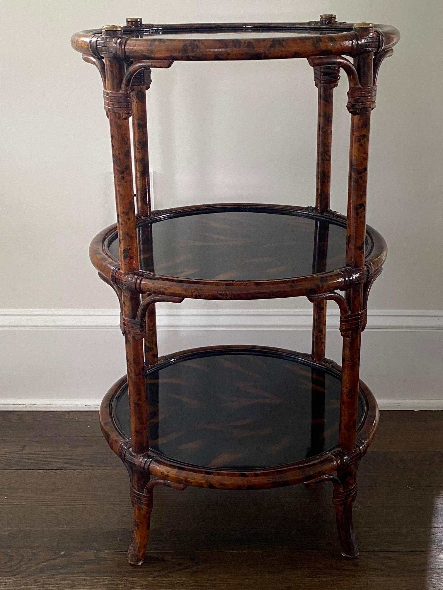 3 Tier Faux Tortoise & Bamboo Lacquered Side Table 4