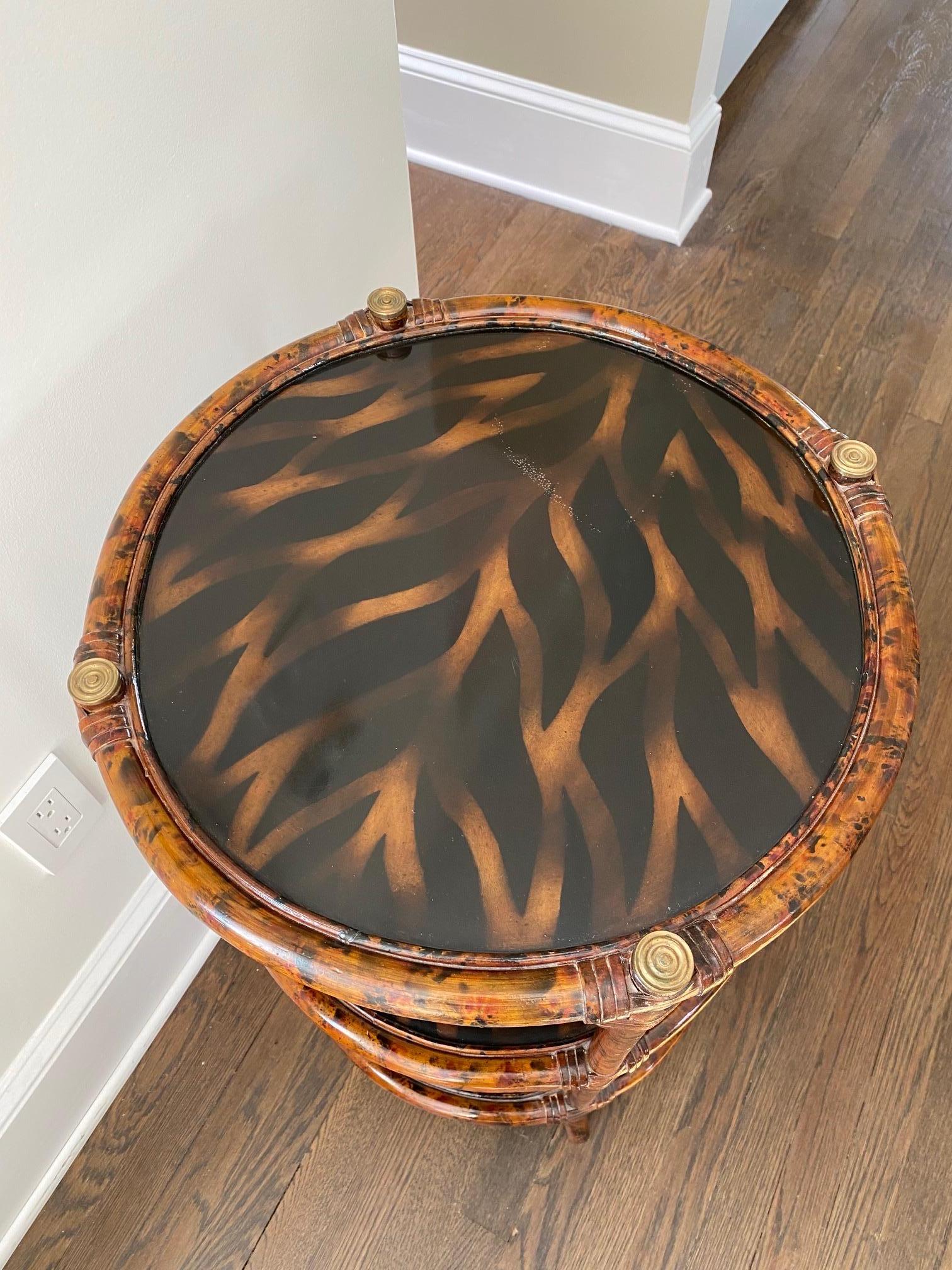 3 Tier Faux Tortoise & Bamboo Lacquered Side Table 5
