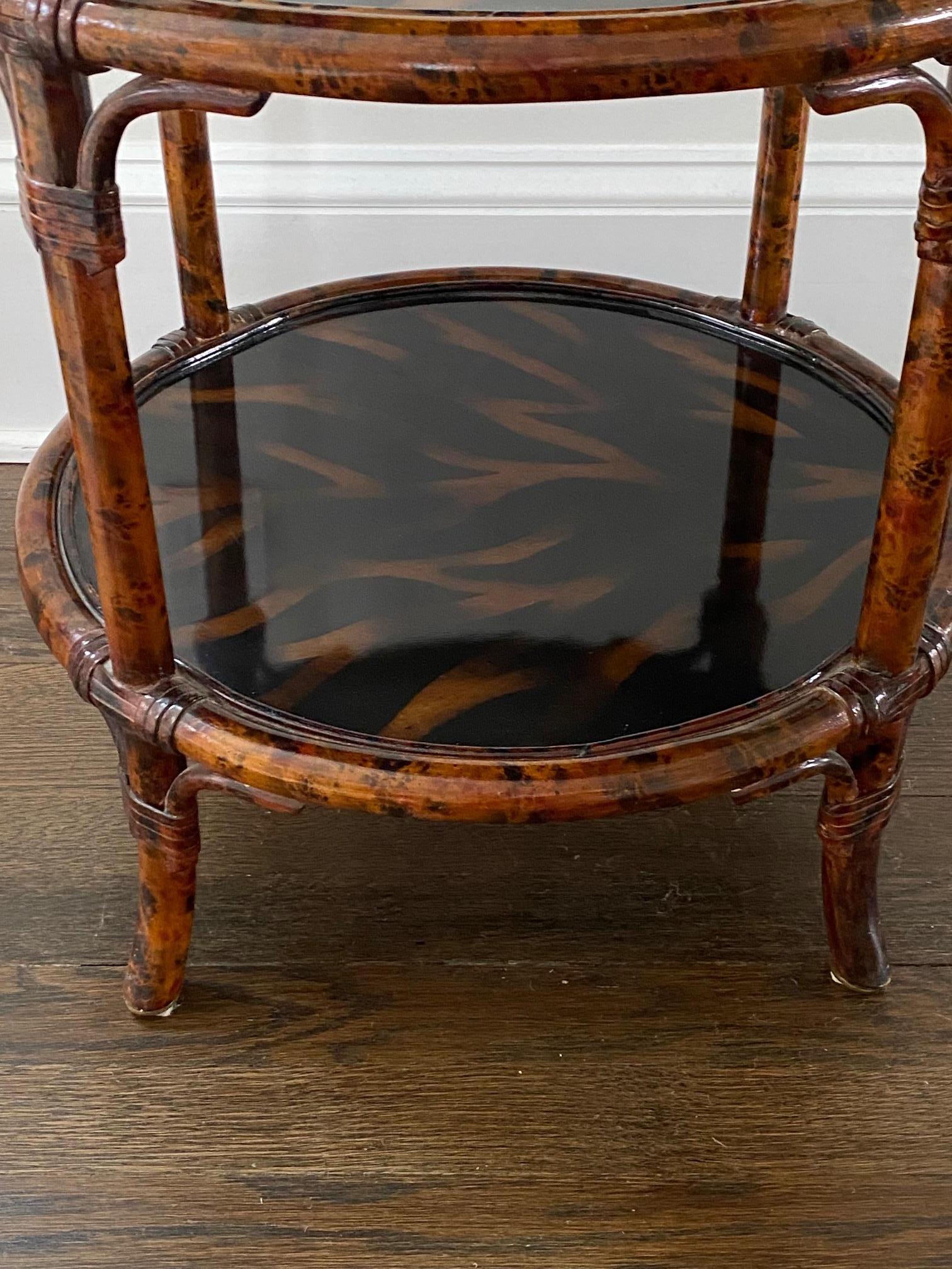 Philippine 3 Tier Faux Tortoise & Bamboo Lacquered Side Table