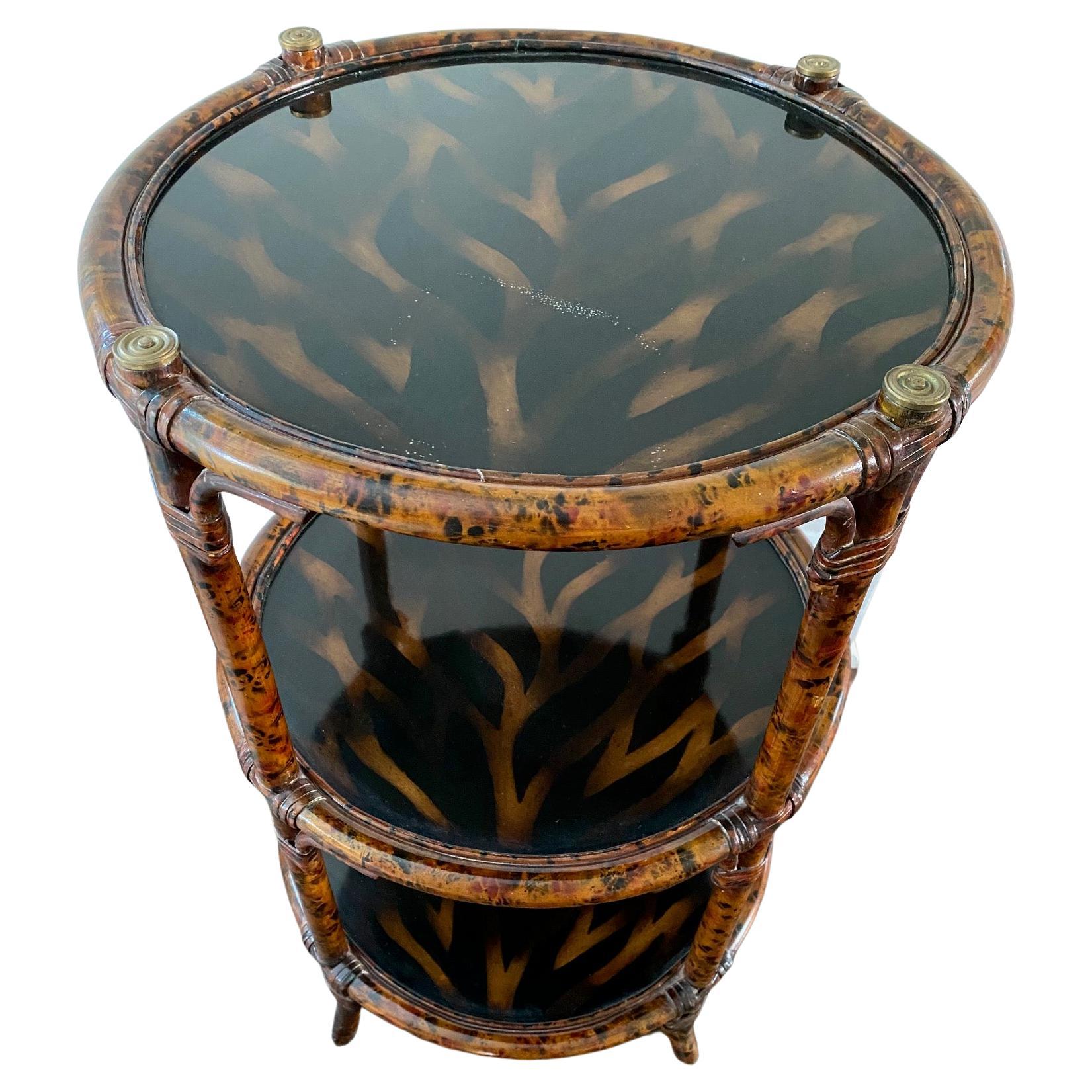 3 Tier Faux Tortoise & Bamboo Lacquered Side Table