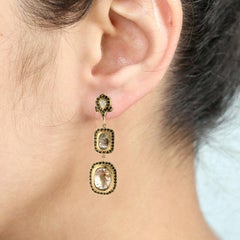 Antique Looking 3-Tier Ice Diamond Dangle Earrings In 18k Gold