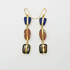 3-Tier Lapis Lazuli, Turquoise and Boulder Opal Gold Dangle Earrings