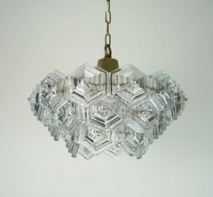 3-tier mid century PENDANT LIGHT with 27 hexagonal glass panels 1960s 70s