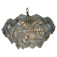 3-tier mid century PENDANT LIGHT with 27 hexagonal glass panels 1960s 70s
