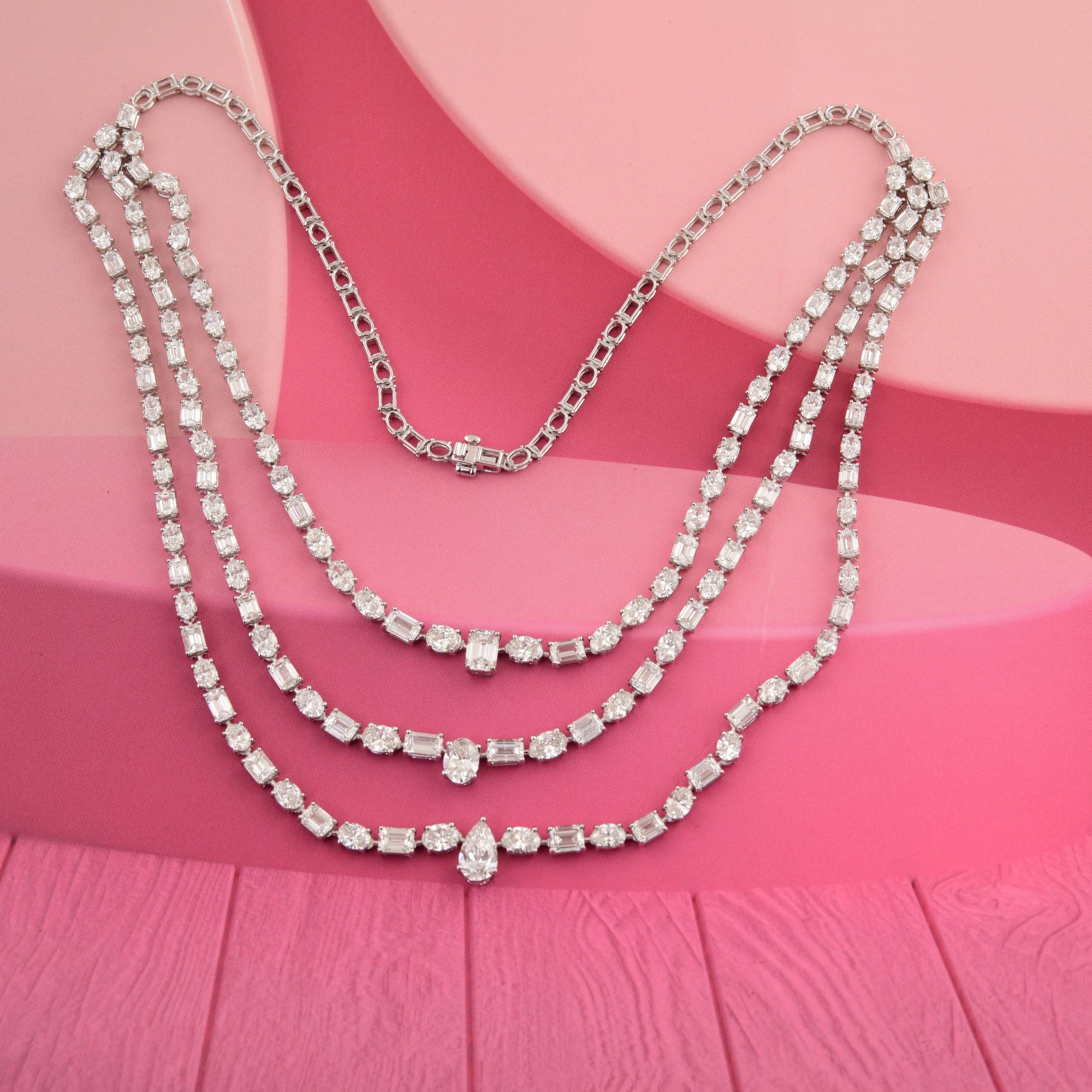 Moderno Collana nuziale con diamanti a 3 livelli e forma multipla da 29,75 carati per la sposa in oro bianco 14K in vendita