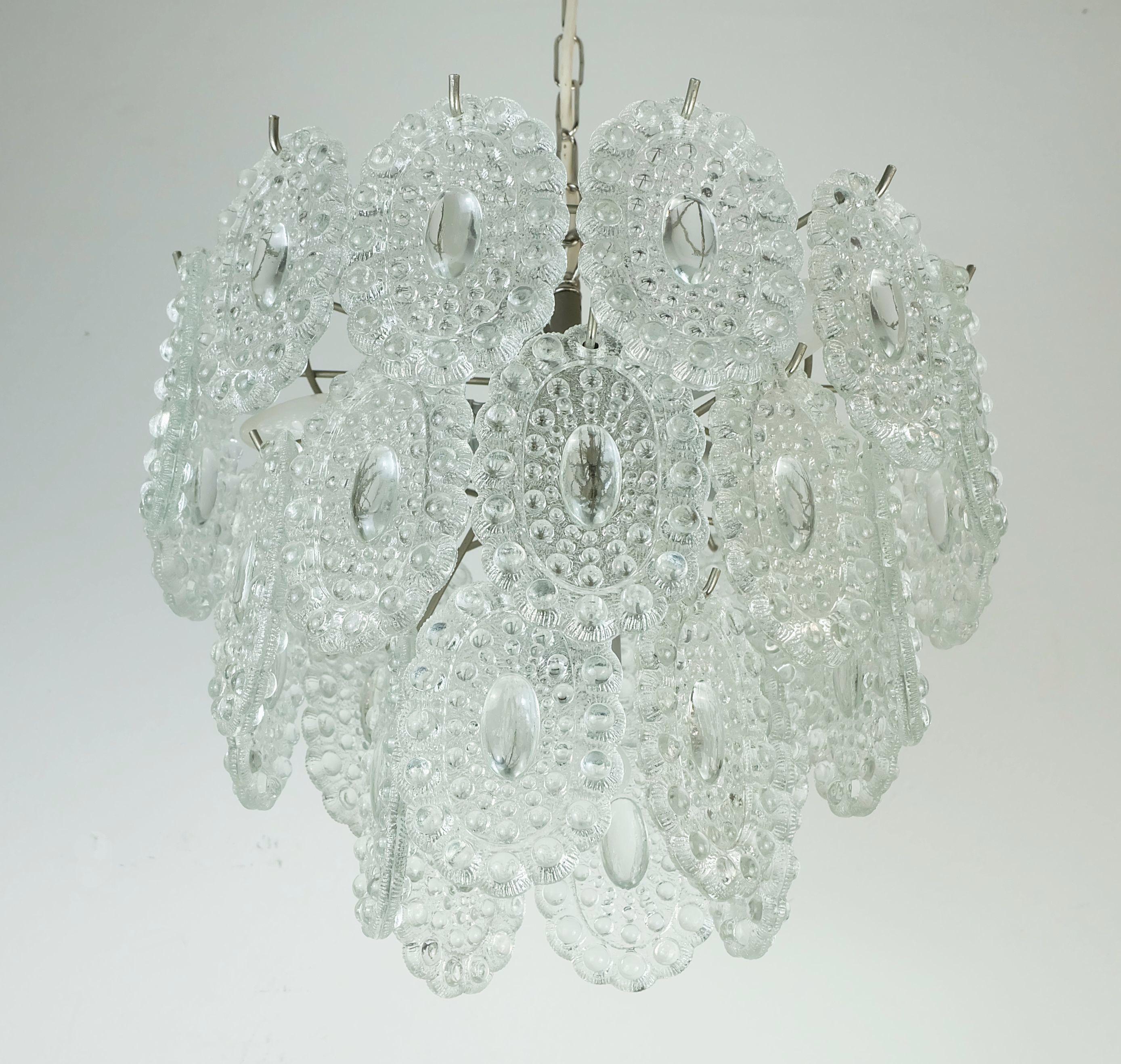 Mid-Century Modern 3-tier PENDANT LIGHT with 29 oval glass discs graewe chandelier 1960s For Sale