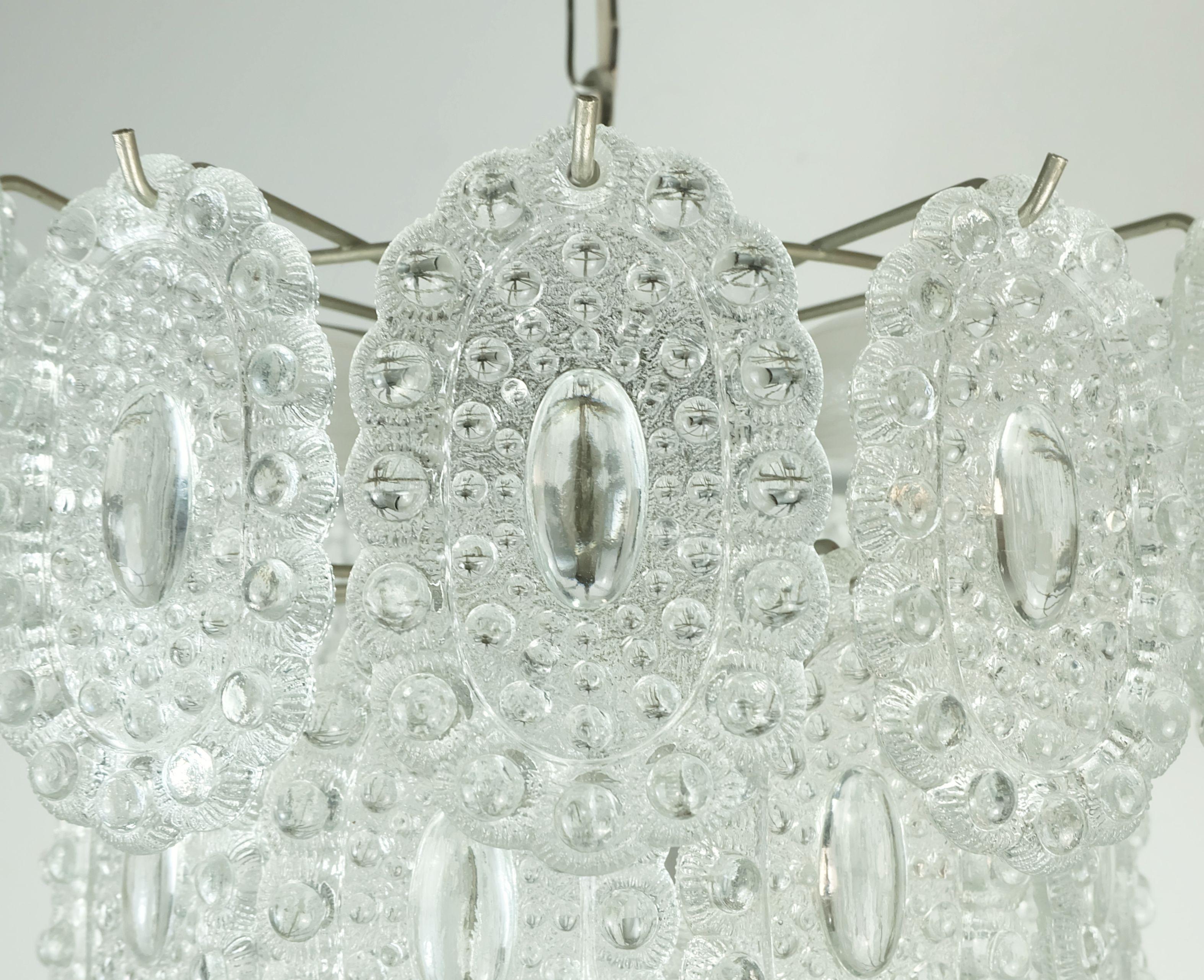 Mid-20th Century 3-tier PENDANT LIGHT with 29 oval glass discs graewe chandelier 1960s For Sale