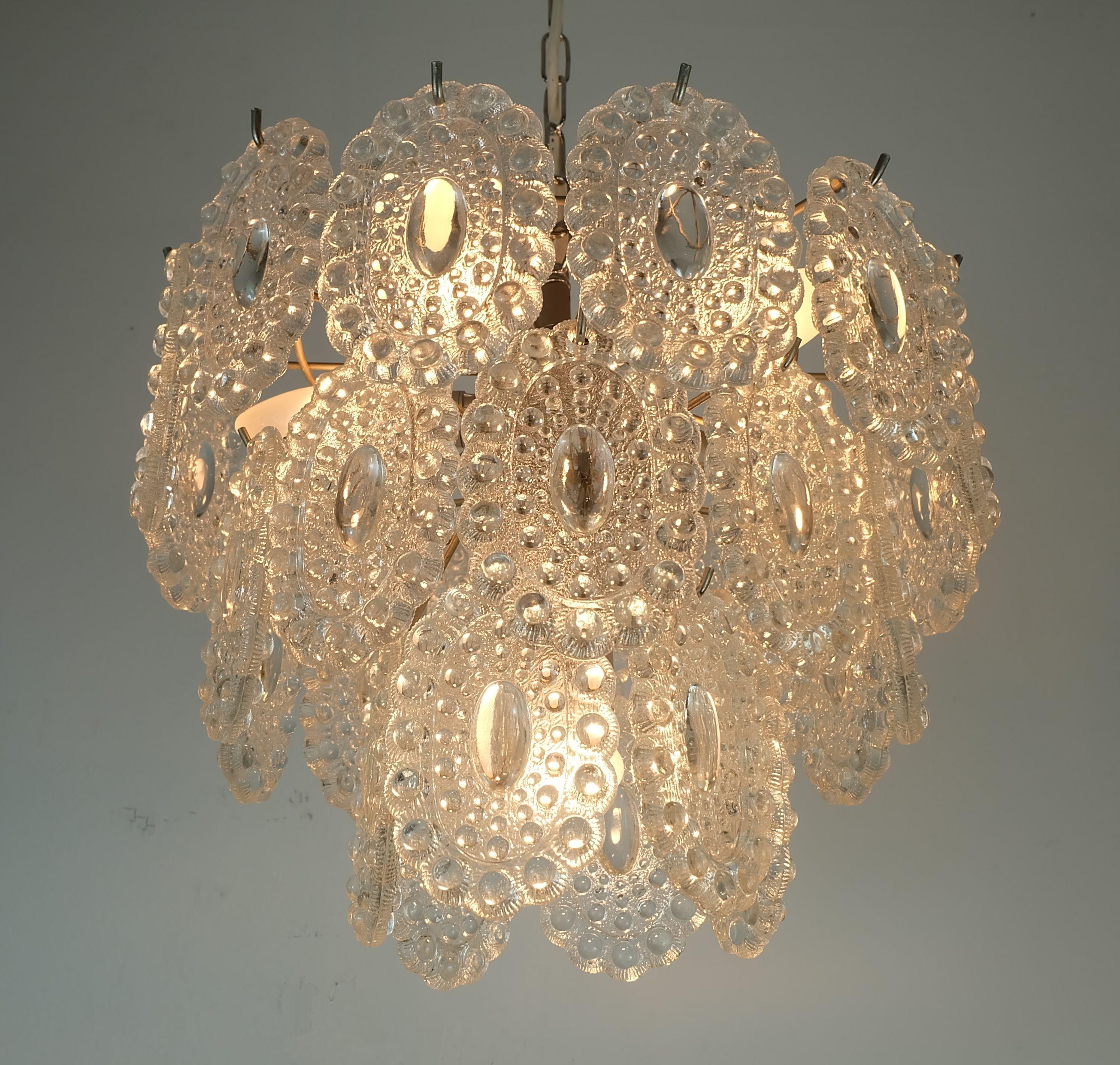 3-tier PENDANT LIGHT with 29 oval glass discs graewe chandelier 1960s For Sale 2