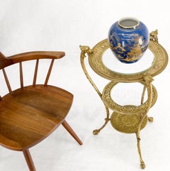 3 Tier Solid Cast Brass Glass Top Tri Legged Dragon Motive Stand