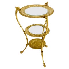 3 Tier Solid Cast Brass Glass Top Tri Legged Dragon Motive Stand