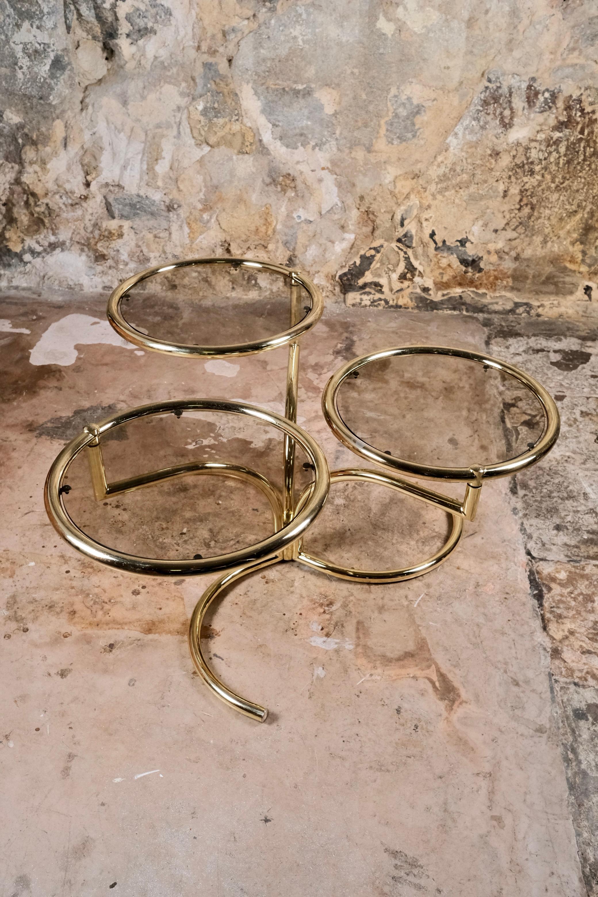 Mesa de centro giratoria de 3 niveles en latón de Morex, made in Italy, años 70 en venta 13