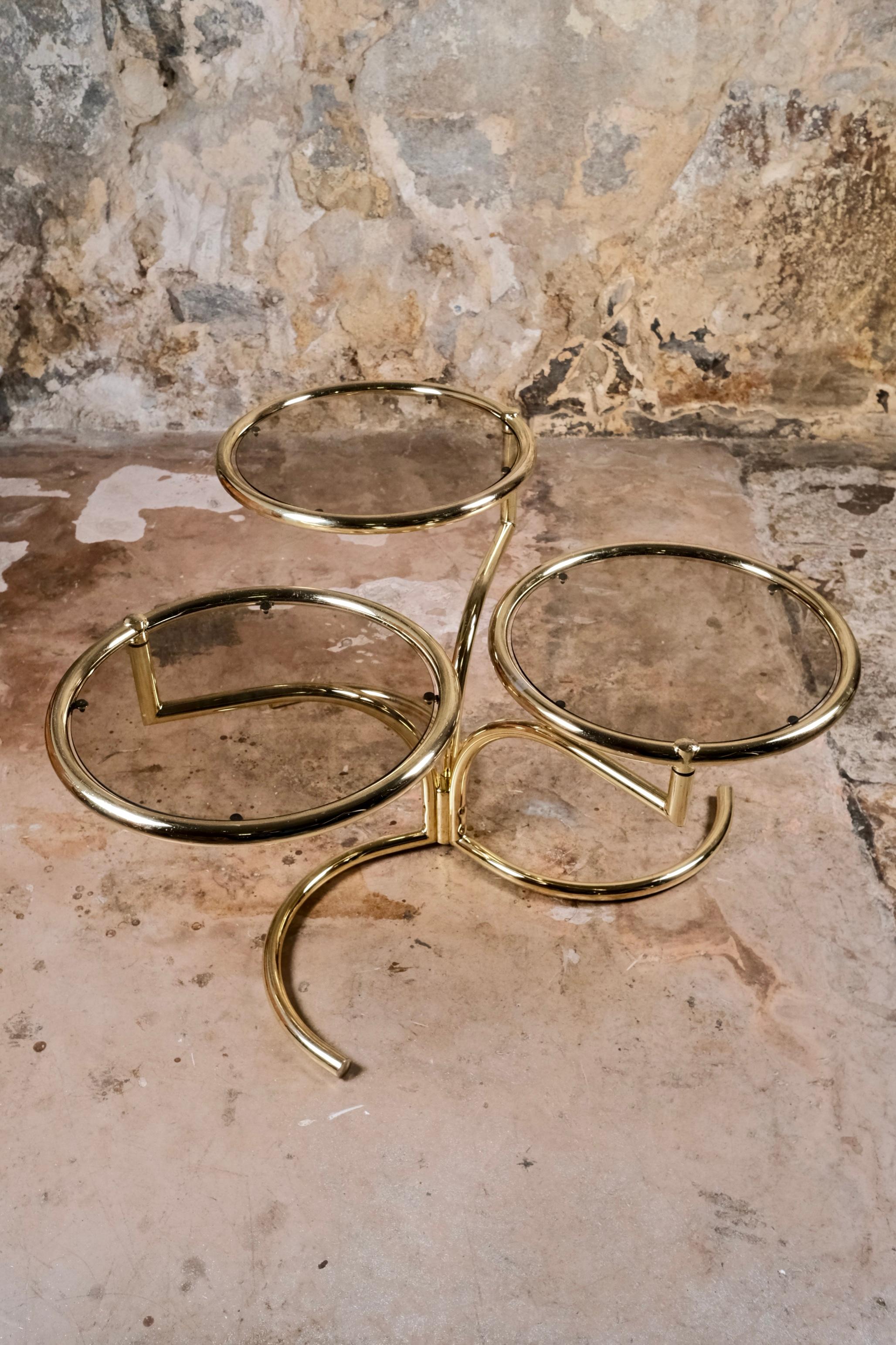 Mesa de centro giratoria de 3 niveles en latón de Morex, made in Italy, años 70 Italiano en venta