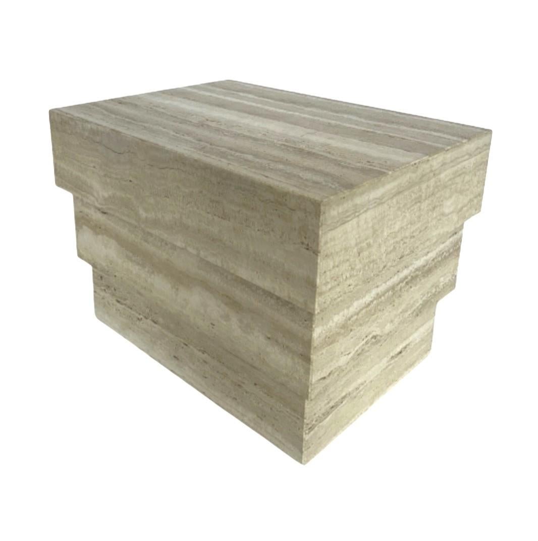 American 3-Tier Travertine Side Table