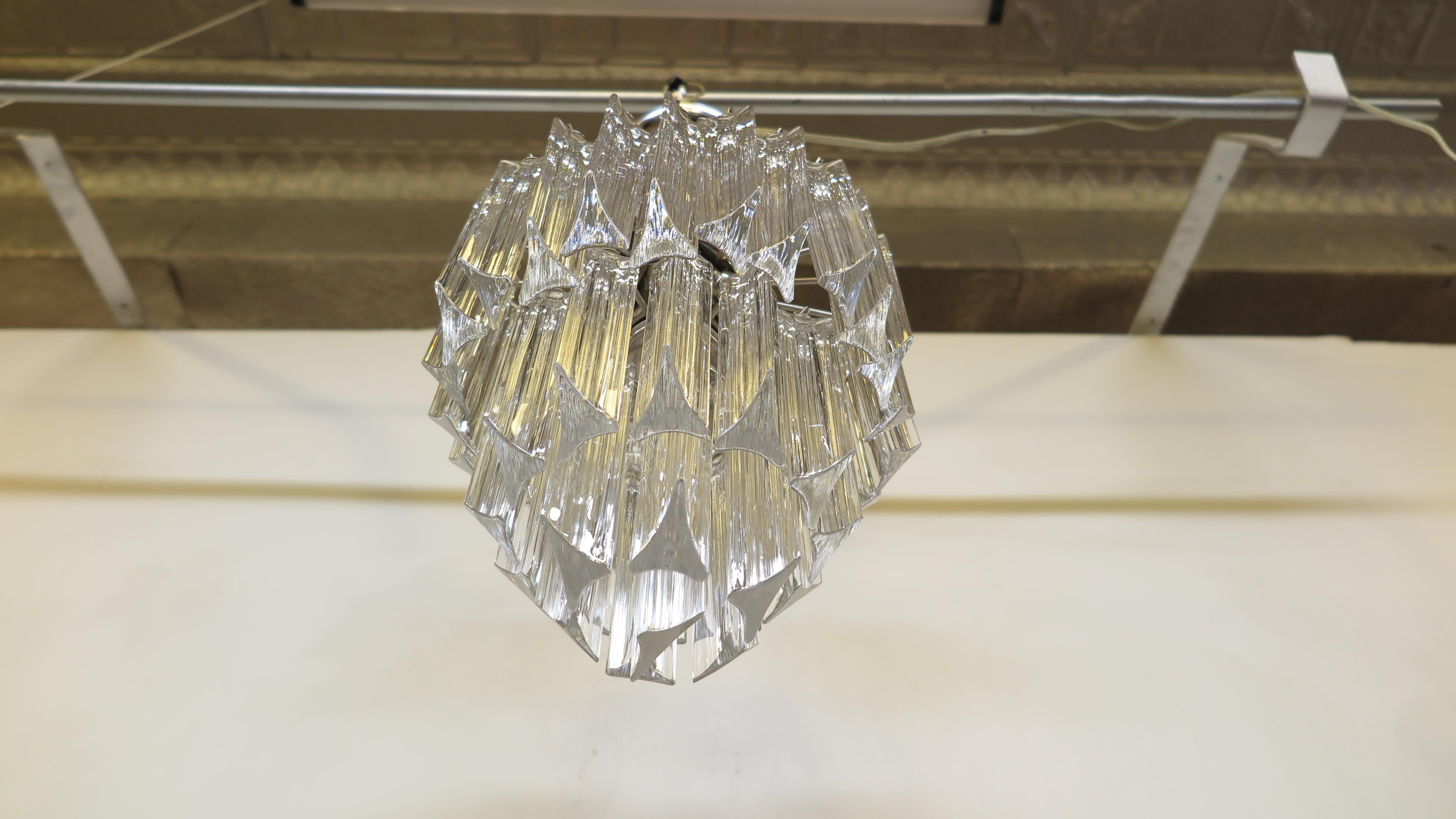 Mid-Century Modern 3 Tier Triedri Glass Prism Chandelier Style of Venini