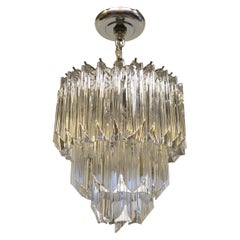 3 Tier Triedri Glass Prism Chandelier Style of Venini