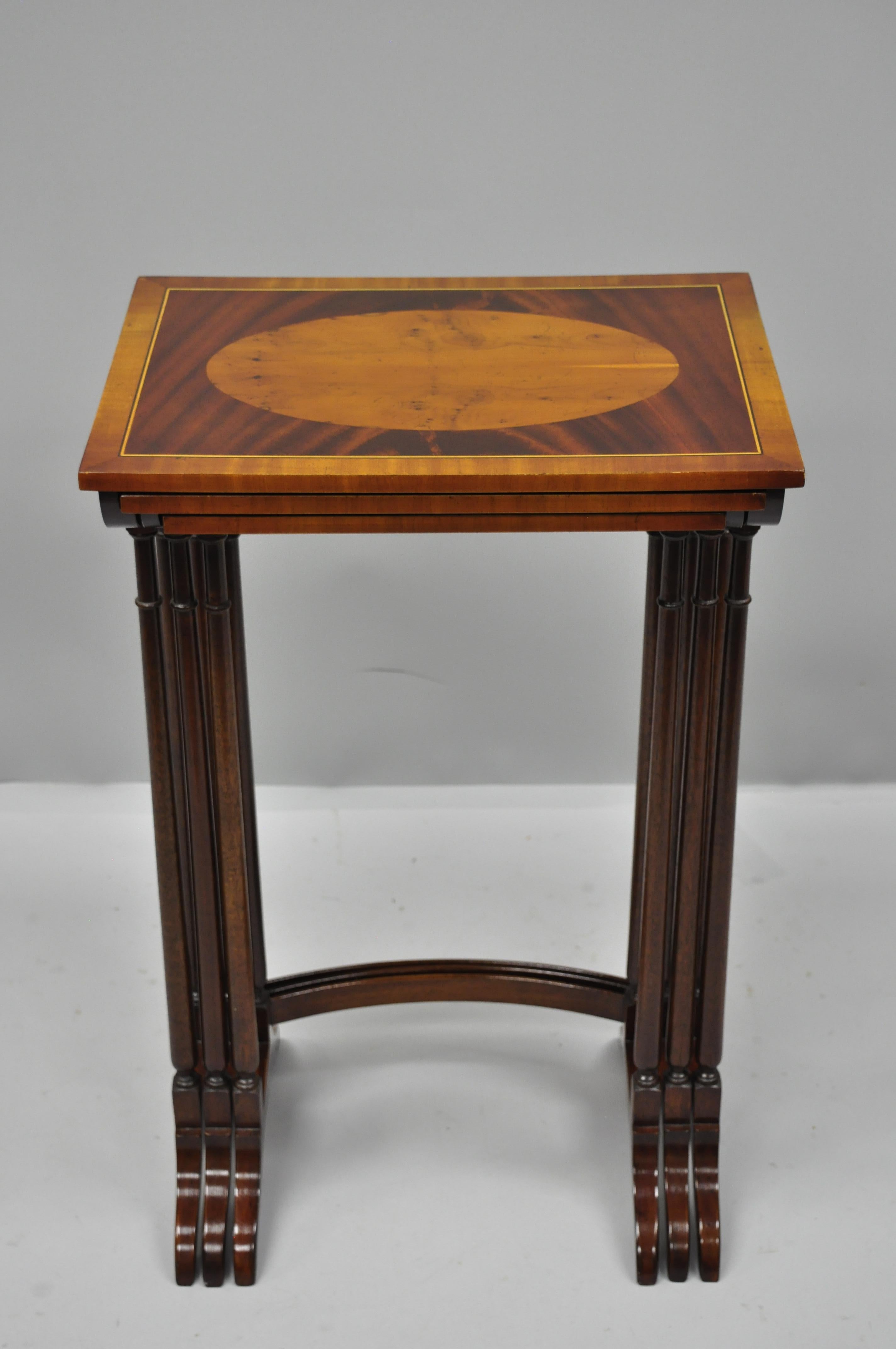 20th Century 3-Tier Yew Wood & Mahogany English Regency Style Inlaid Nesting End Side Tables