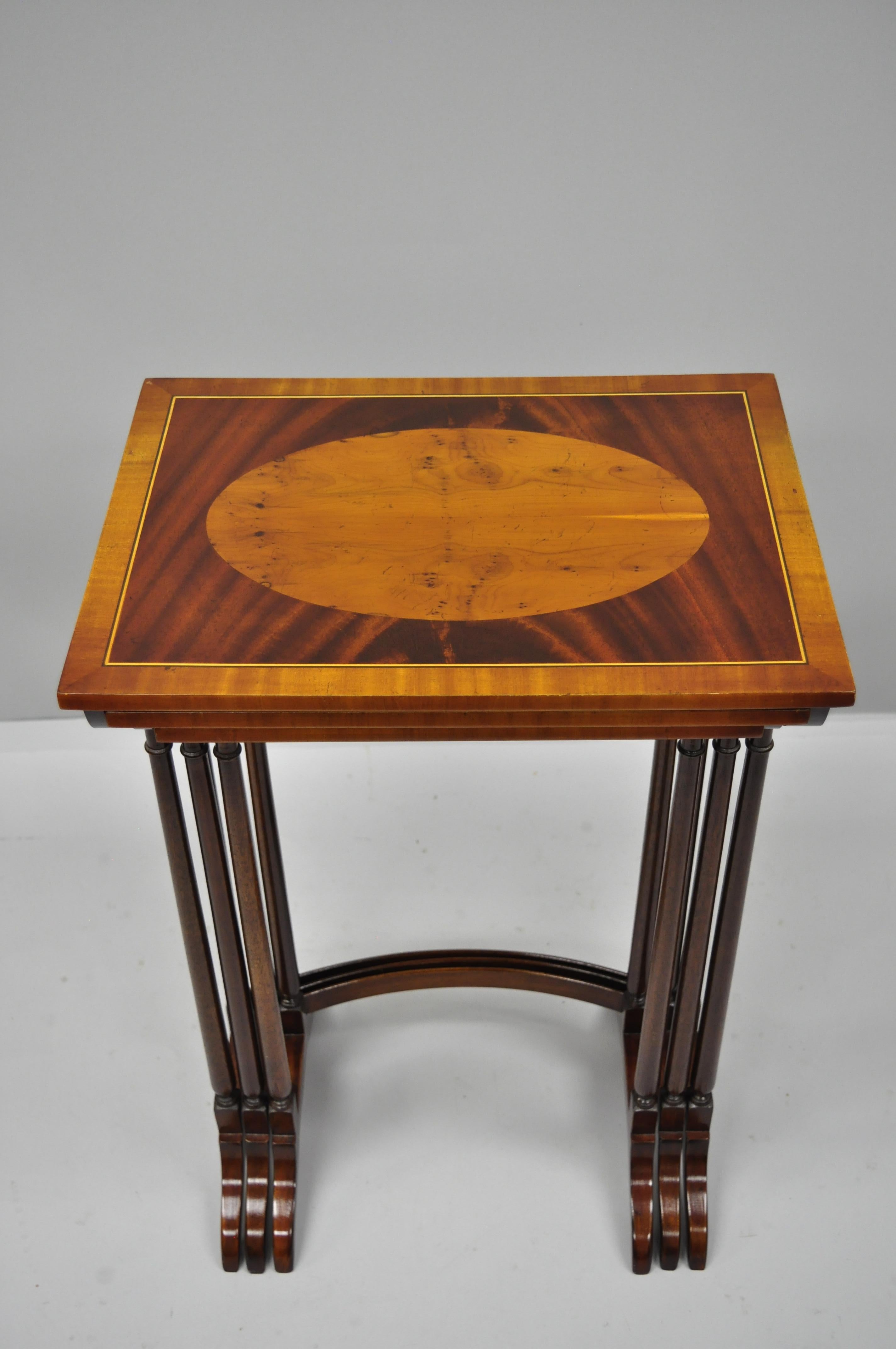3-Tier Yew Wood & Mahogany English Regency Style Inlaid Nesting End Side Tables 2