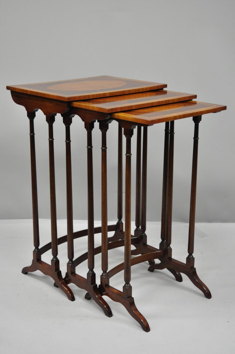 3-Tier Yew Wood and Mahogany English Regency Style Inlaid Nesting End ...