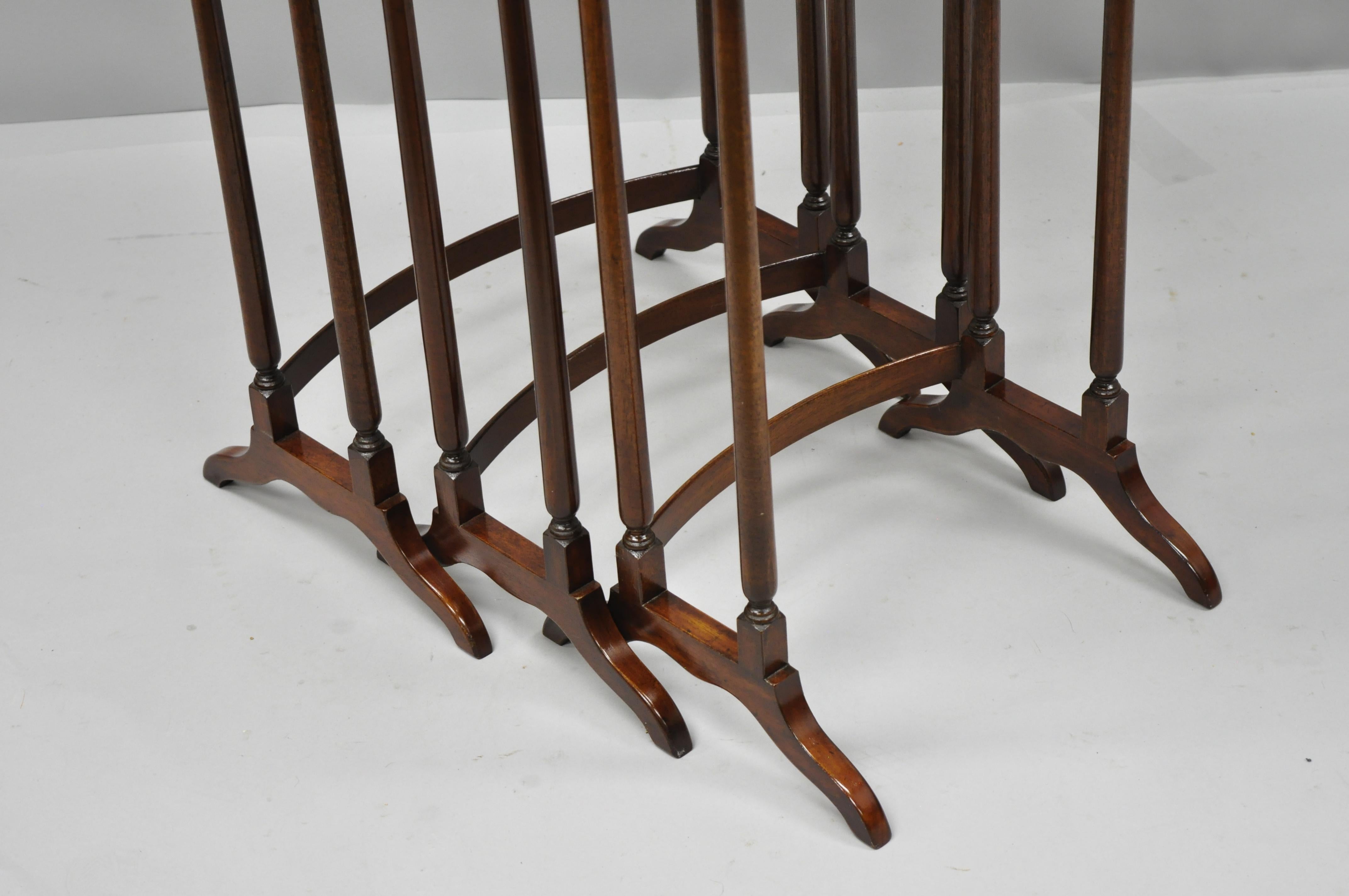 3-Tier Yew Wood & Mahogany English Regency Style Inlaid Nesting End Side Tables 5