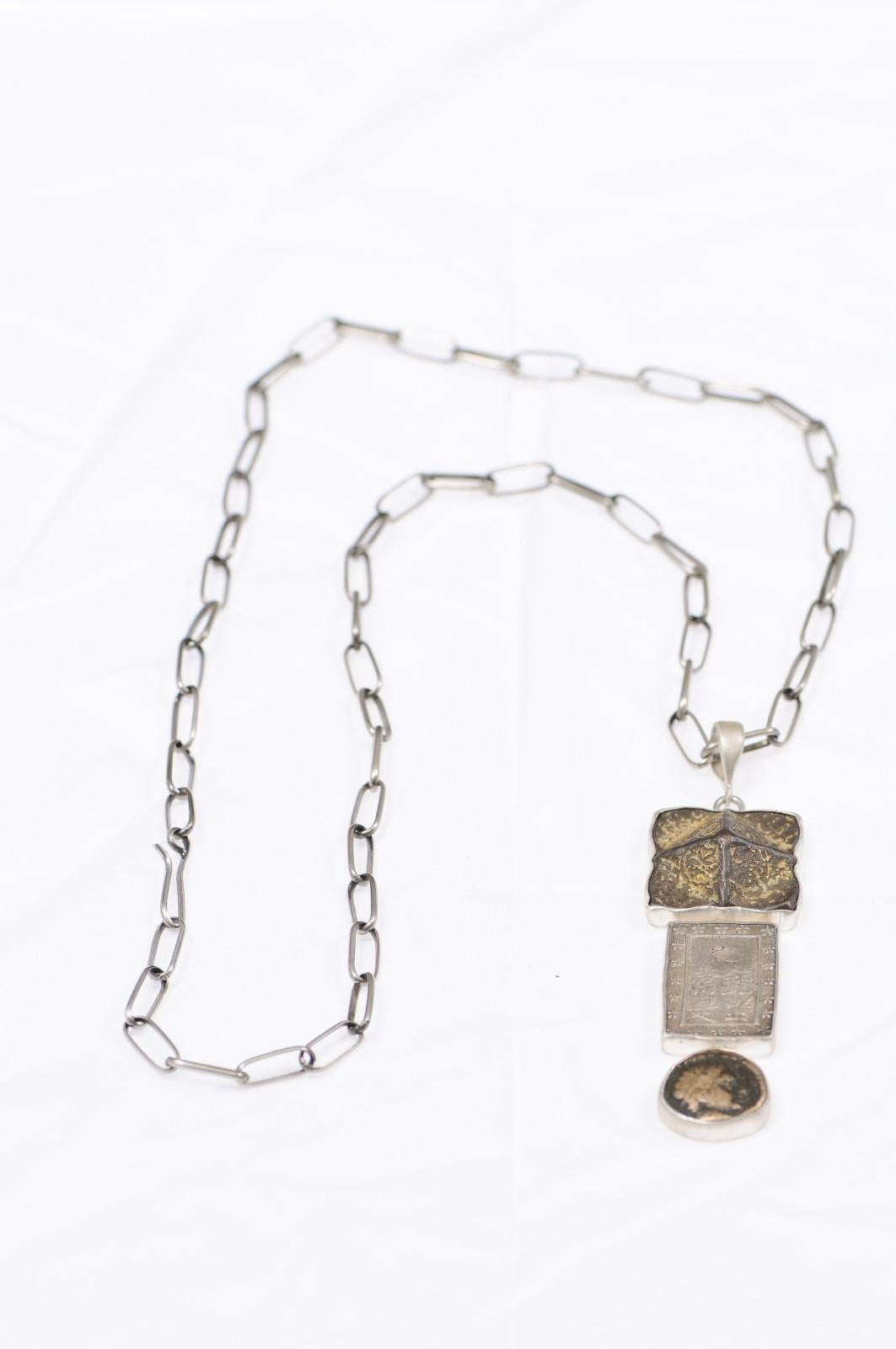 3-Tiered Ancient Artifact & Coin Necklace In Excellent Condition In Atlanta, GA